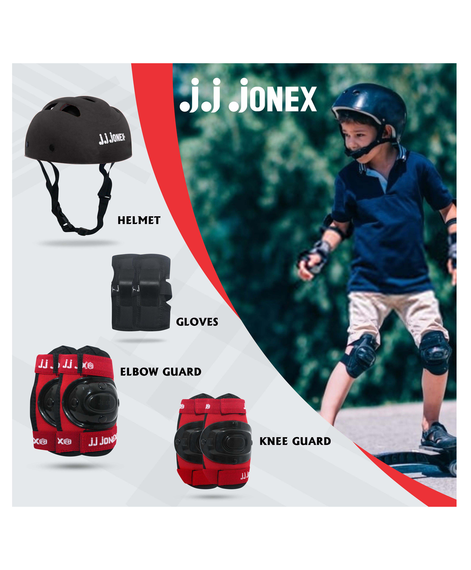 JJ Jonex Skating Protection Set Of 4  Medium - Black/Red-image-39