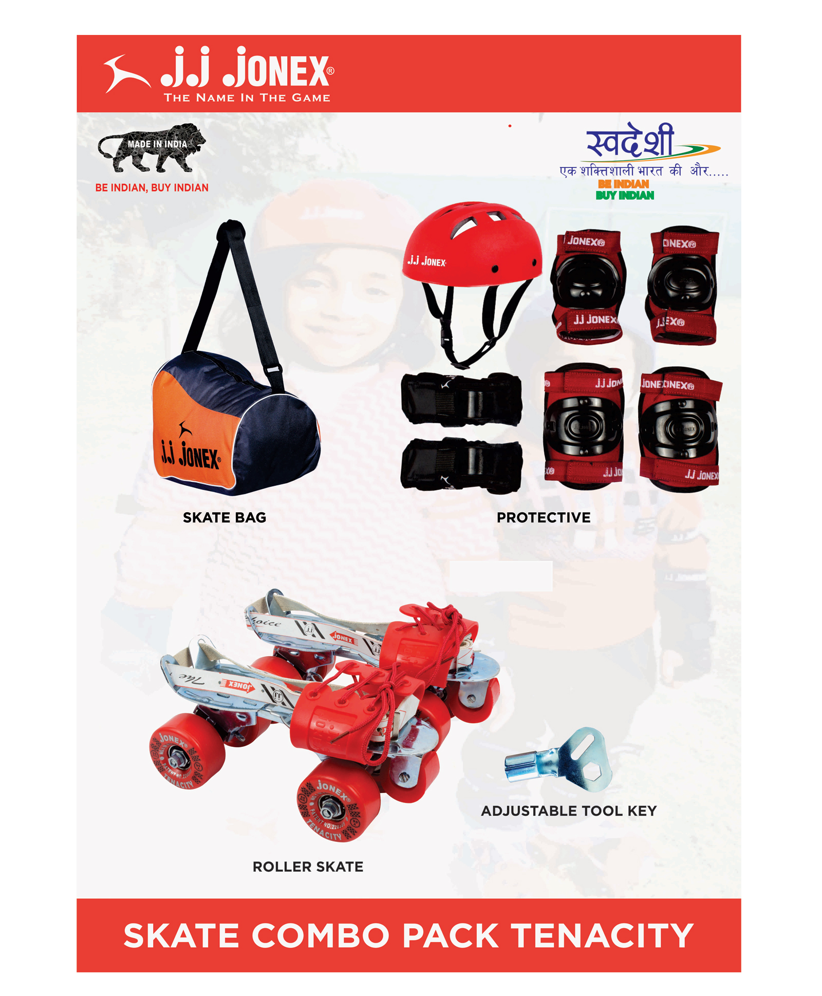 JJ Jonex Tenacity Adjustable Roller Skating Kit With Red Helmet Medium Combo --picture-11