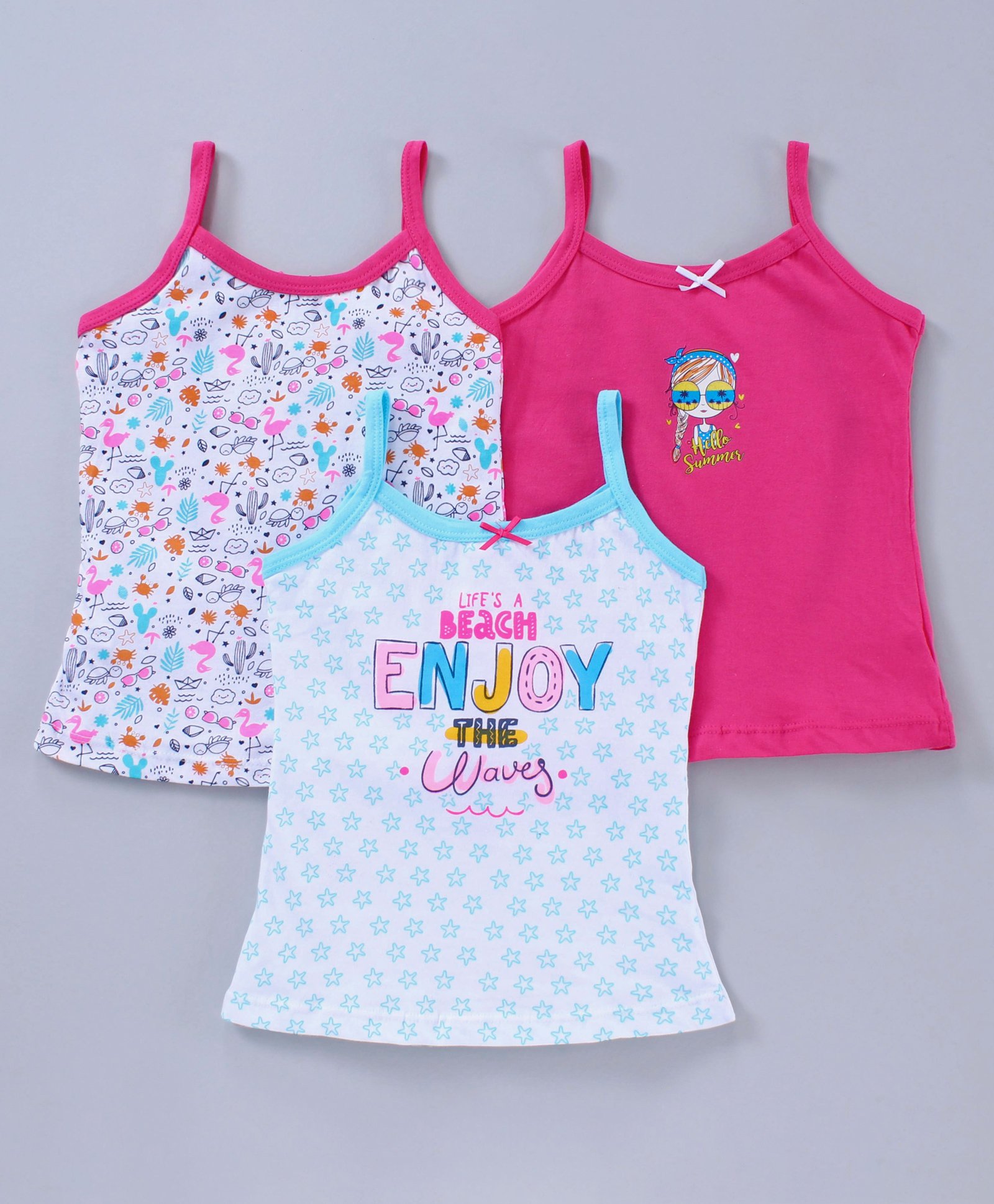 Bodycare Sleeveless Slips Star Print Pack of 3 - Pink Blue White-picture-26