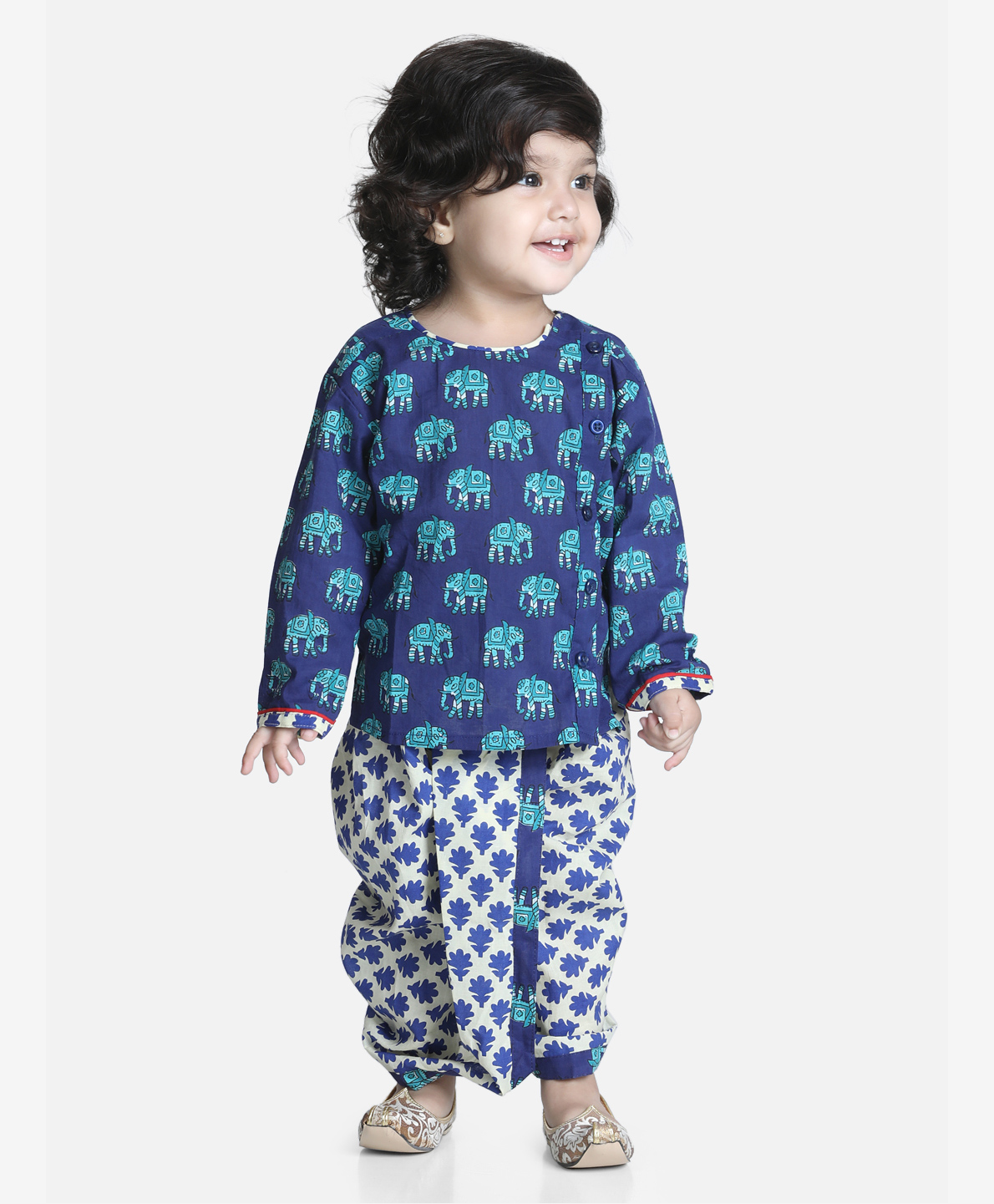 BownBee Full Sleeves Elephant Printed Kurta & Dhoti Set - Blue-image-14