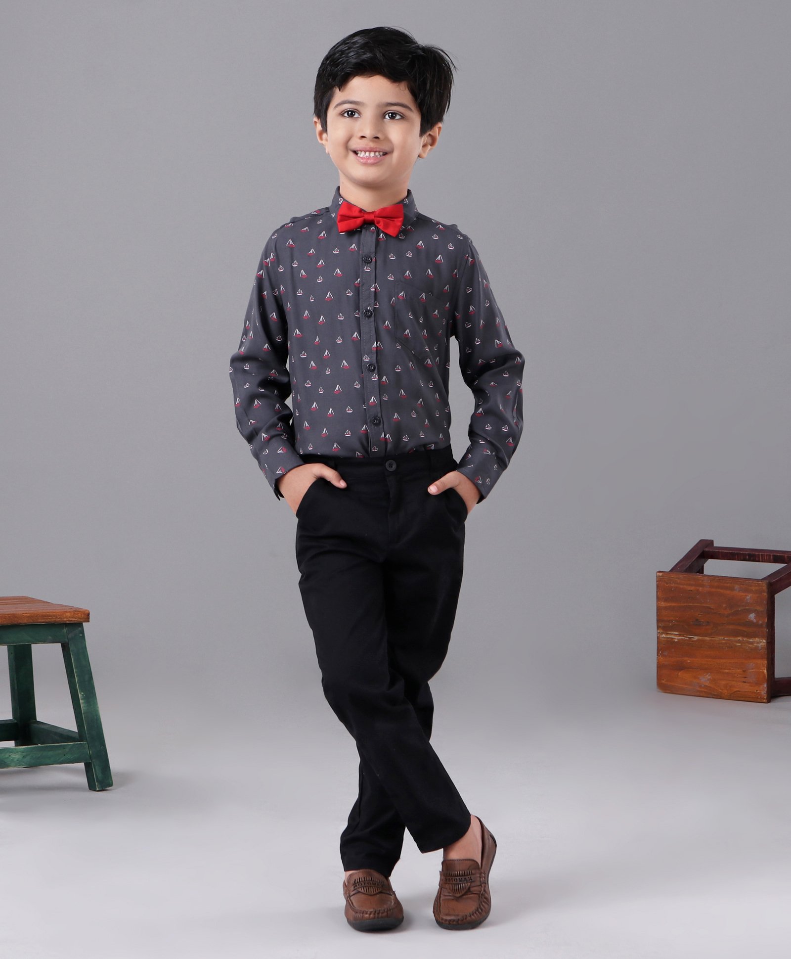 Babyhug Full Sleeves Shirts & Trouser - Grey-image-27