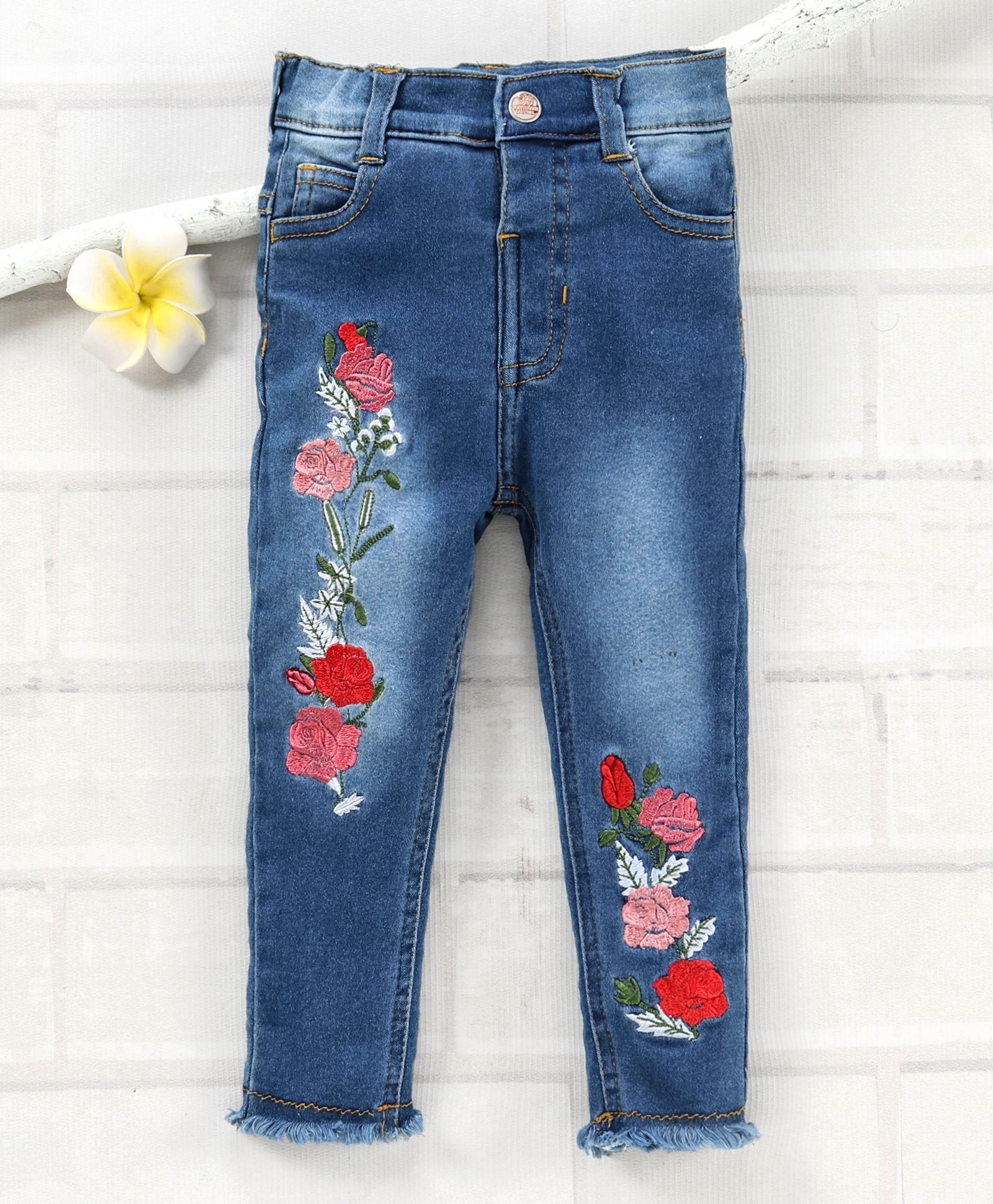 ToffyHouse Full Length Jeans Floral Embroidery - Blue-picture-27