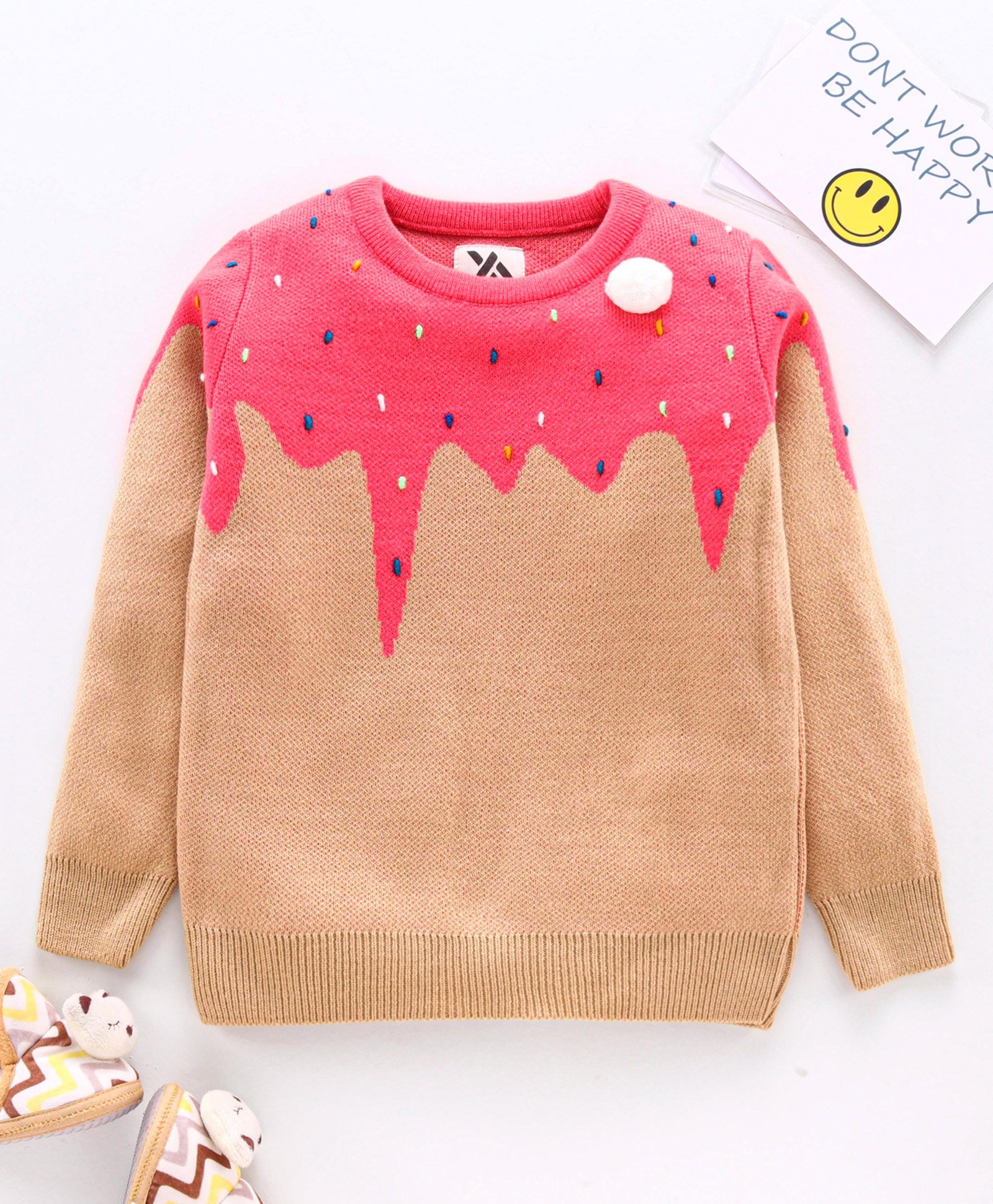 Yellow Apple Full Sleeves Sweater - Pink Cream-image-24