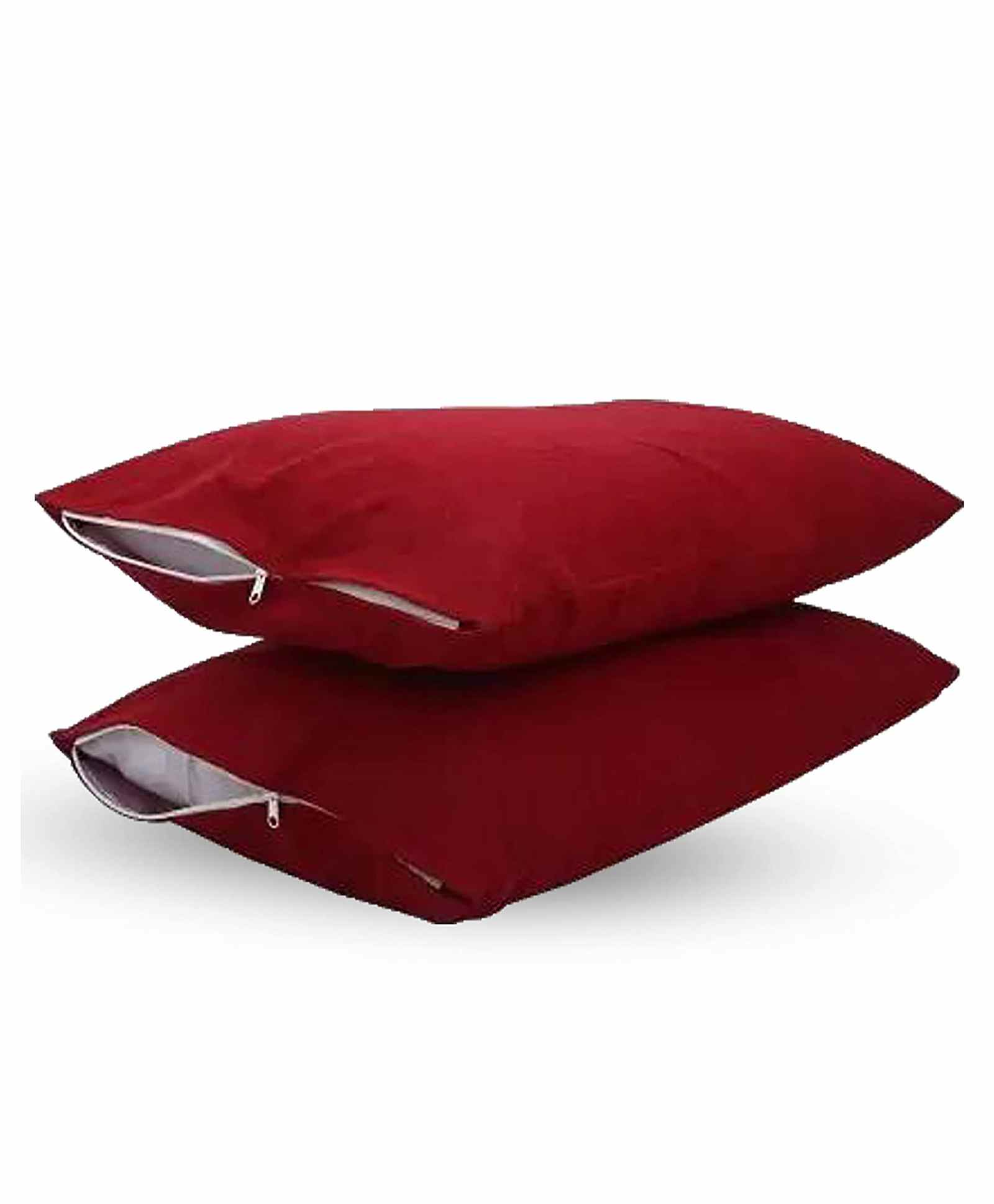 Mattress Protector 100% 210 TC Cotton Silk Pillow Cover Pack of 2- Maroon-image-3