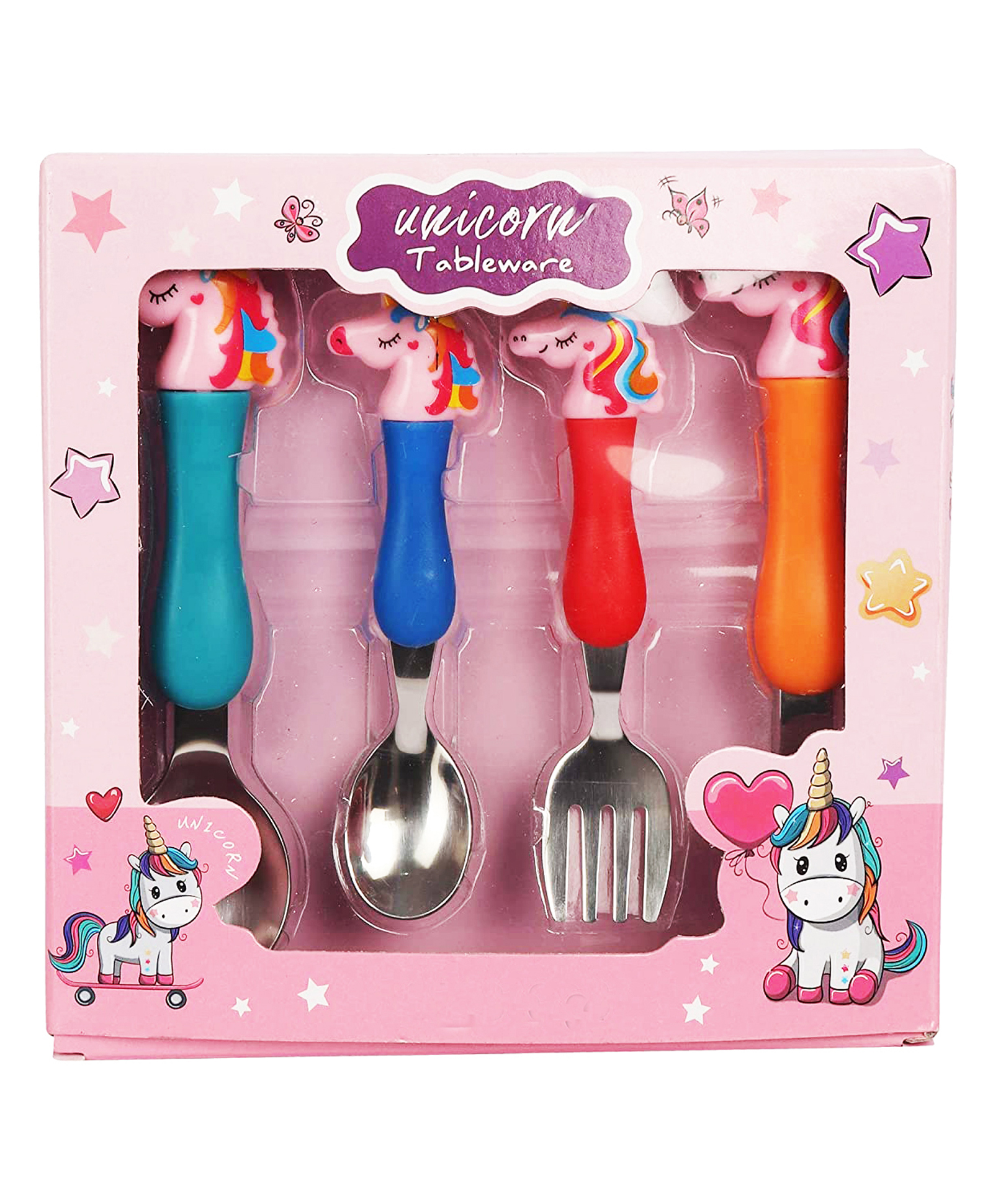 Asera Unicorn Design Stainless Steel Spoon And Fork Pack of 4 - Multicolor-picture-13