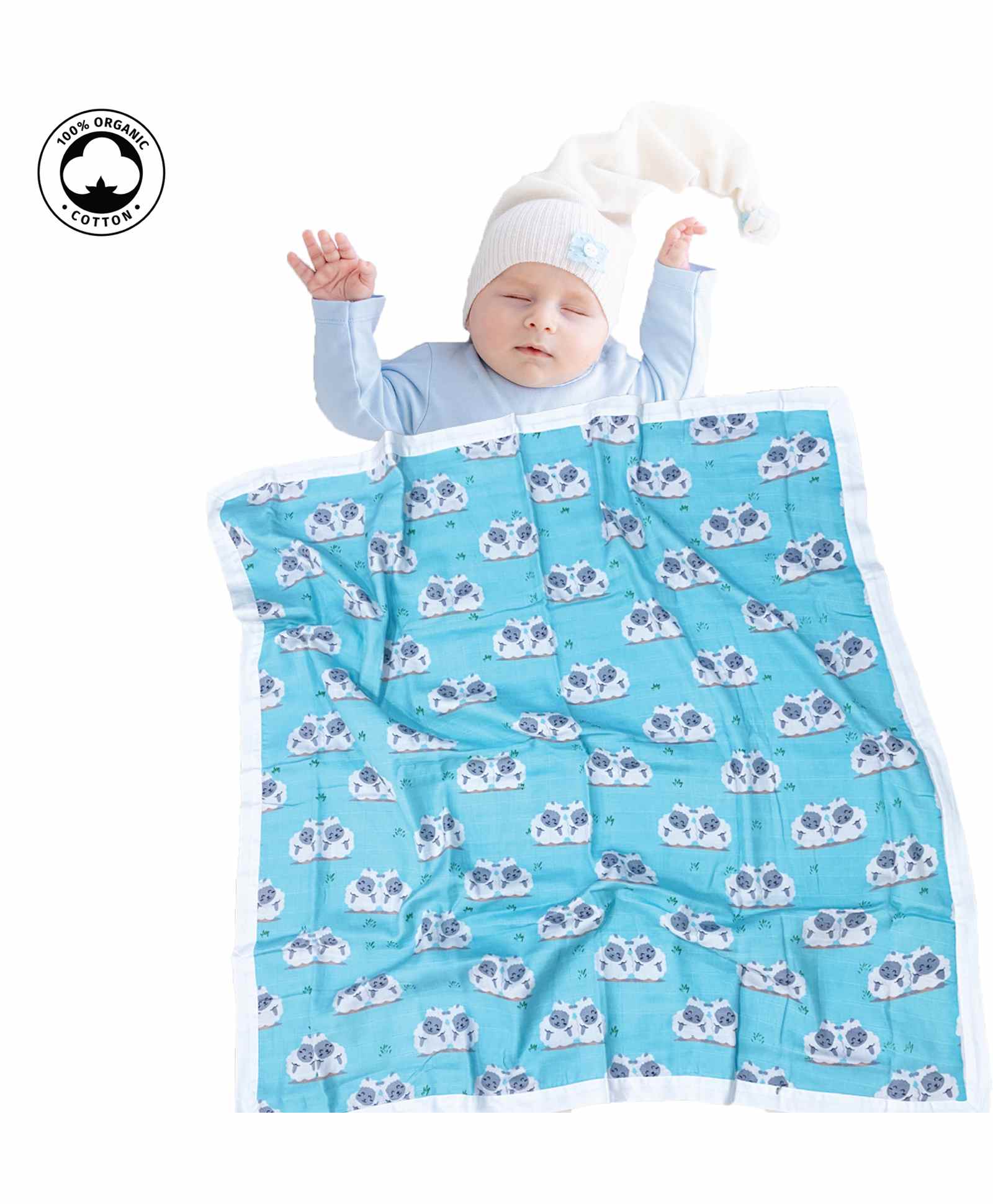 Polka Tots Organic Muslin Cotton two Layer Blanket SuperSoft - Sheep-picture-27