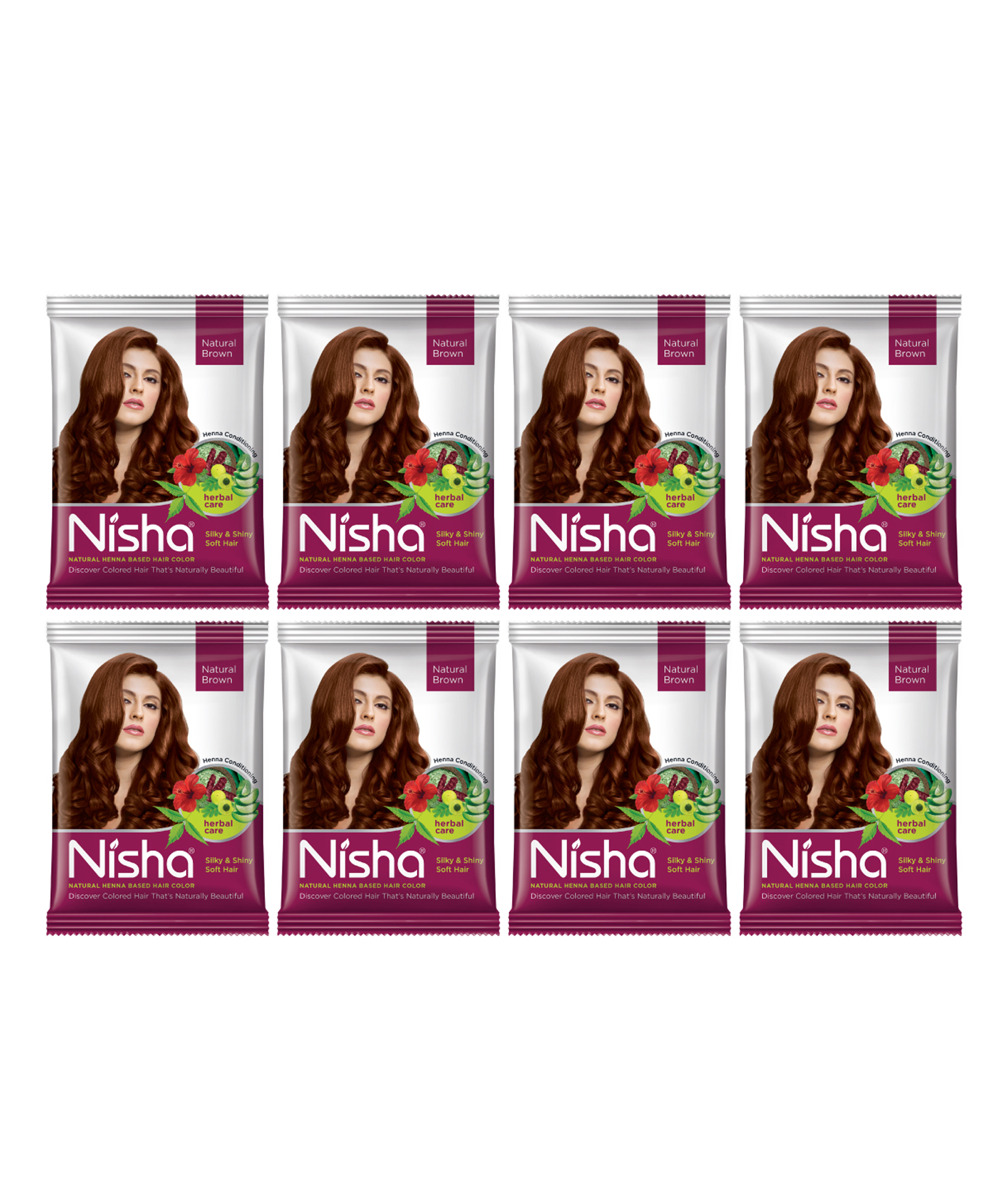 Nisha Henna Based Hair Color Natural Brown Pack of 8 - 120 gm Online in  India, Buy at Best Price from  - 9634554