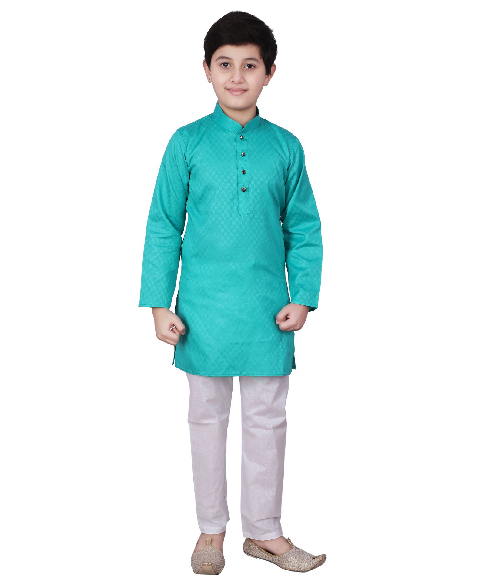P-MARK Self Design Full Sleeves Kurta With Pajama - Green-picture-25
