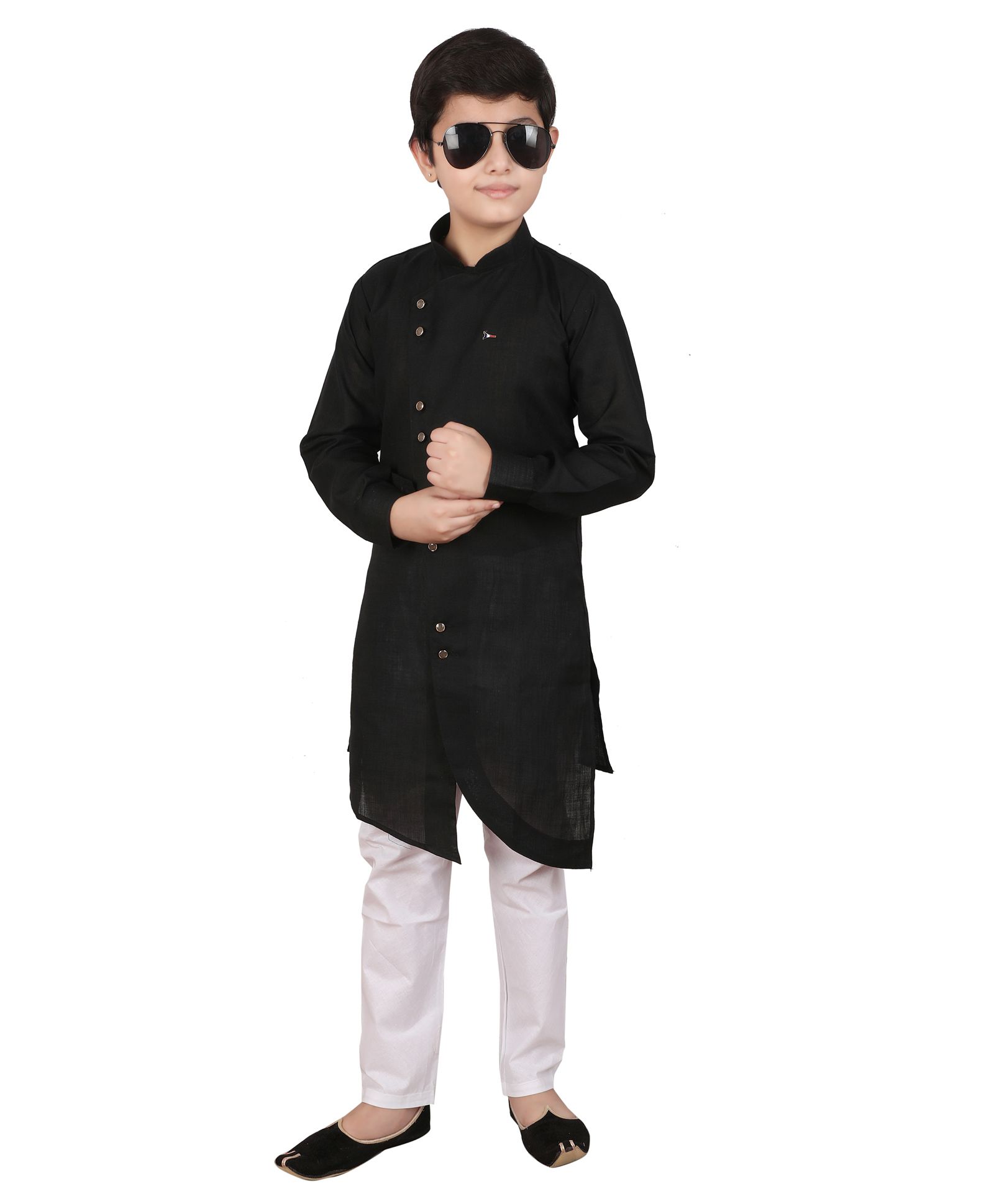 P-MARK Solid Full Sleeves Kurta With Pajama - Black-image-22
