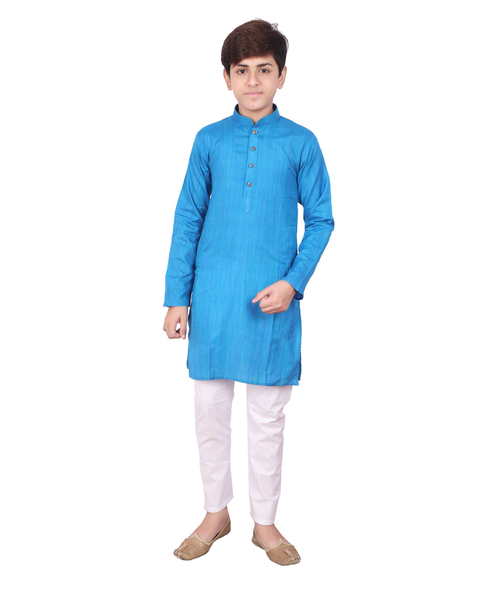 P-MARK Full Sleeves Self Design Kurta With Pajama - Firozi Blue-picture-34