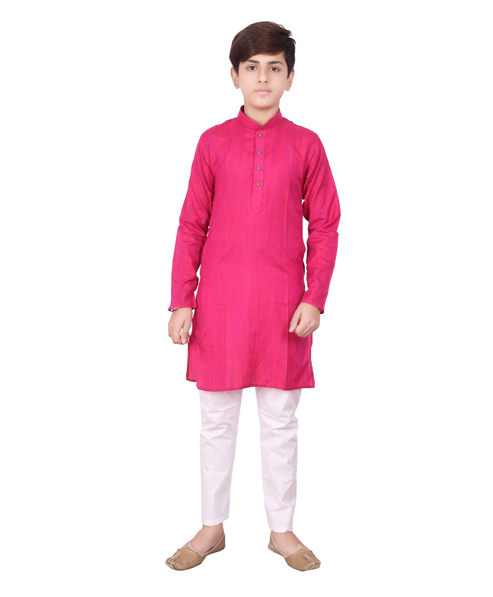 P-MARK Full Sleeves Self Design Kurta With Pajama - Pink-picture-15