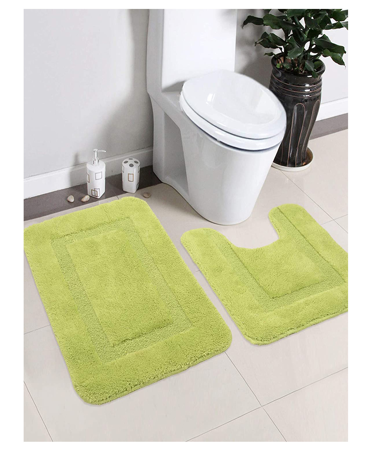 Saral Home Soft Cotton Anti Slip Bathmat Set with Contour Pack of 2 - Green-picture-21