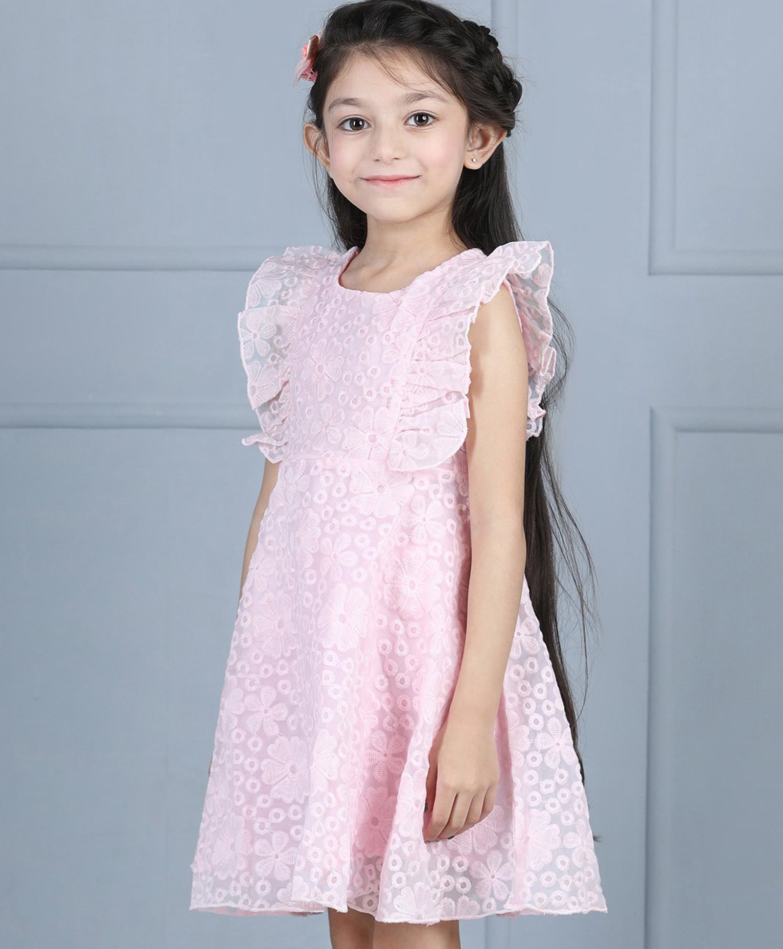 Babyhug Half Sleeves Party Frock - Pink-image-41