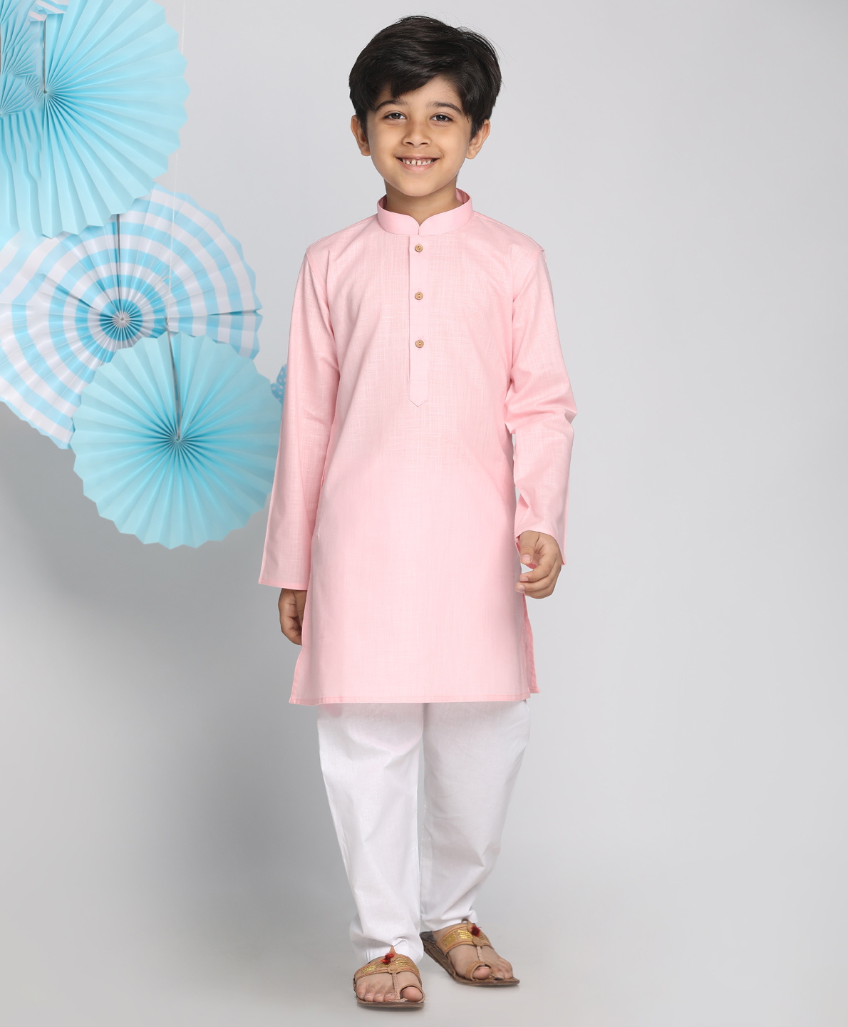 Vastramay Solid Full Sleeves Kurta With Pyjama - Pink-image-3
