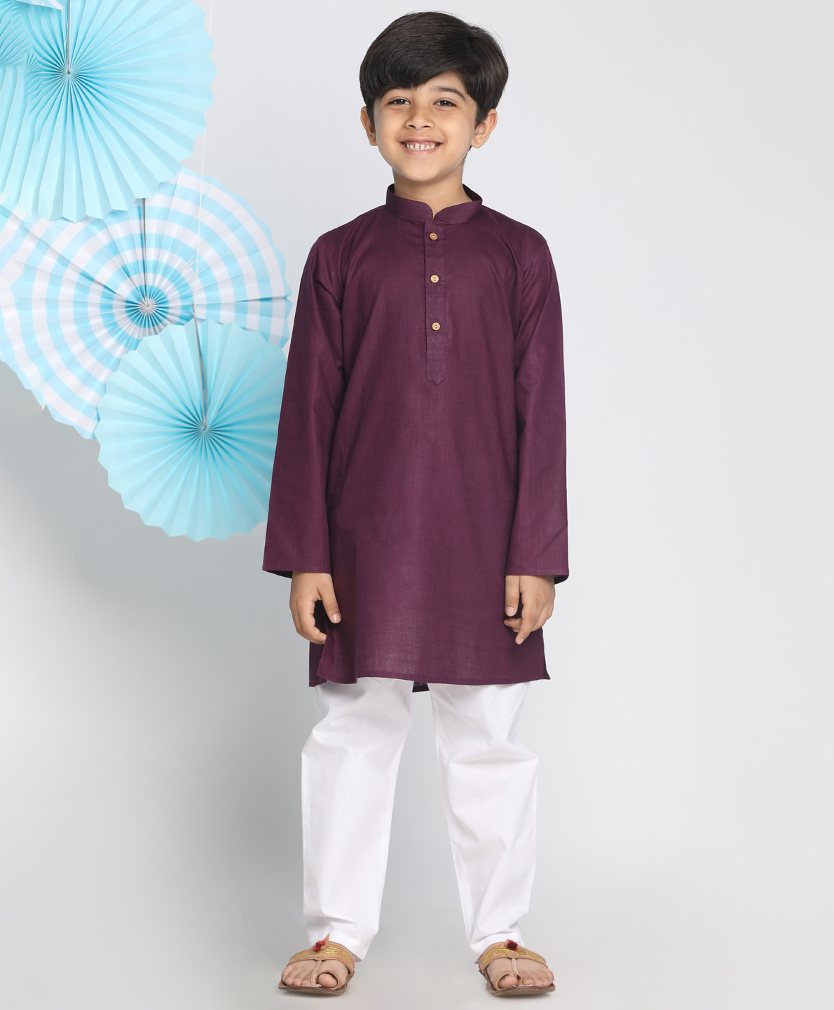 Vastramay Solid Full Sleeves Kurta With Pyjama - Purple-image-3
