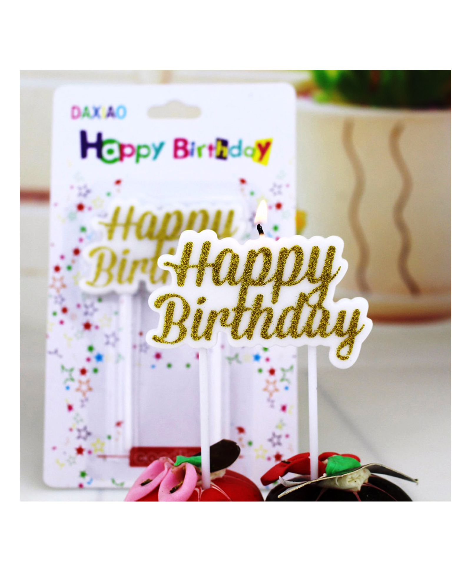 Funcart  Golden Glitter Cloud Shape Happy Birthday Cake Topper Candle - Multicolour-image-6