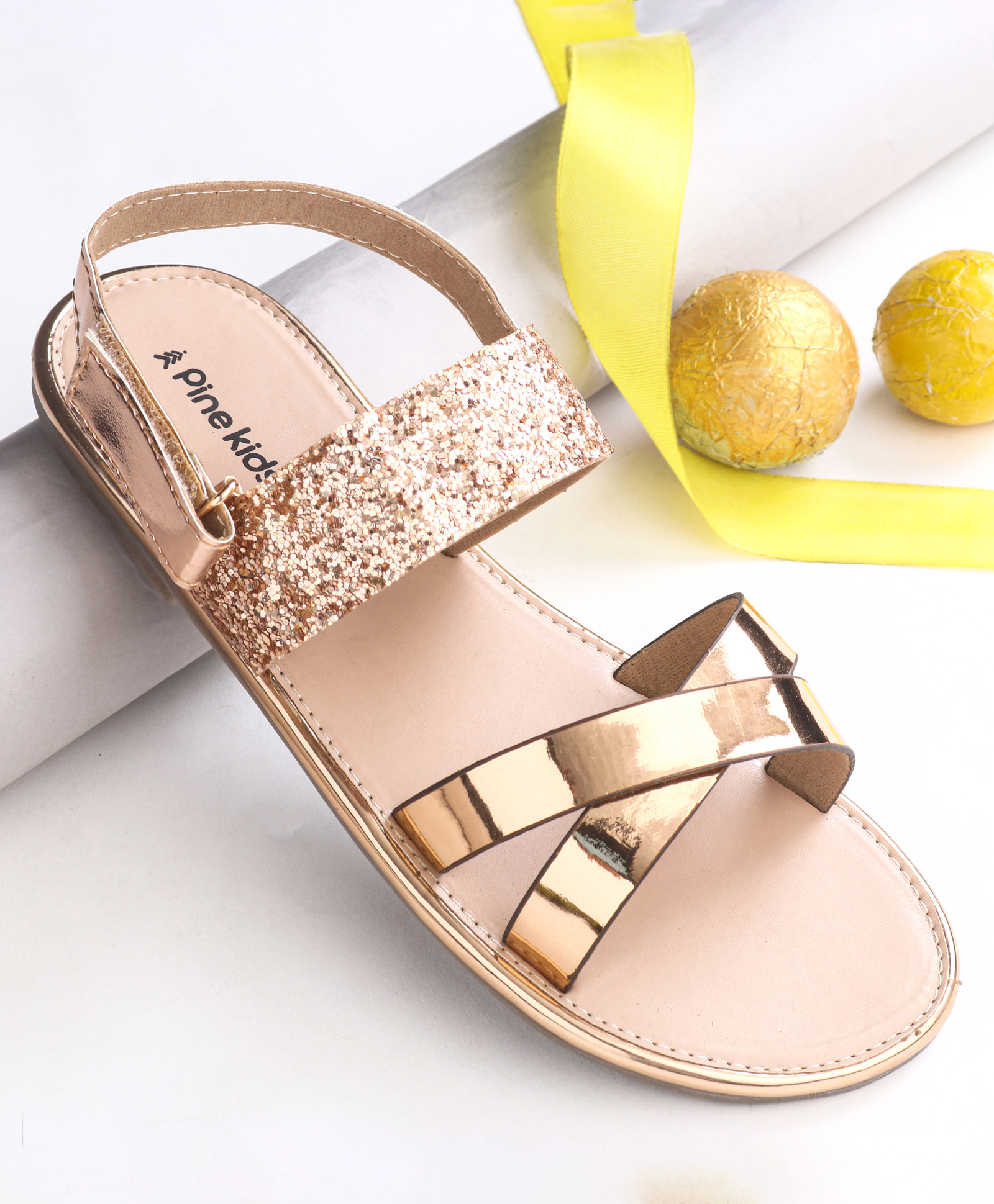 Pine Kids Party Wear Sandals - Golden-picture-24