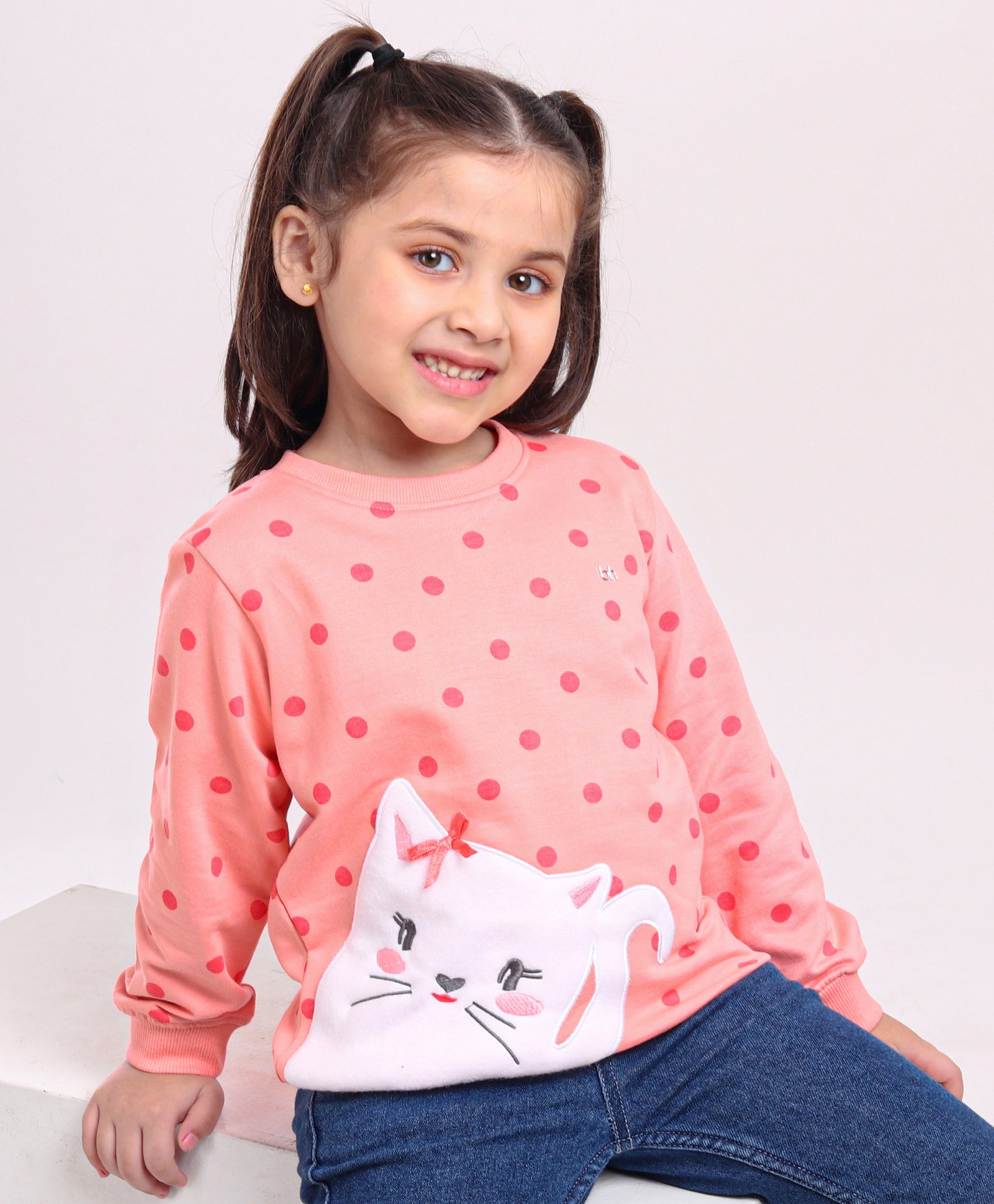 Babyhug Full Sleeves Sweatshirt Kitty Patch - Peach-image-35