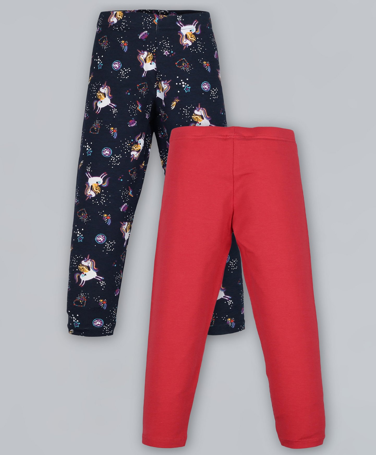 Plum Tree Pack Of 2 Full Length Unicorn Print Leggings - Navy Blue & Red-picture-12