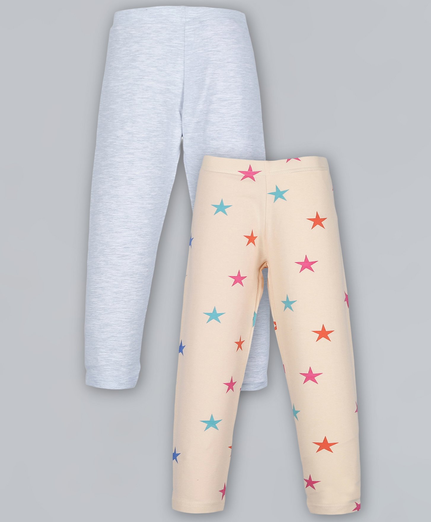 Plum Tree Pack Of 2 Full Length Stars Printed Leggings - Peach & Grey-picture-31