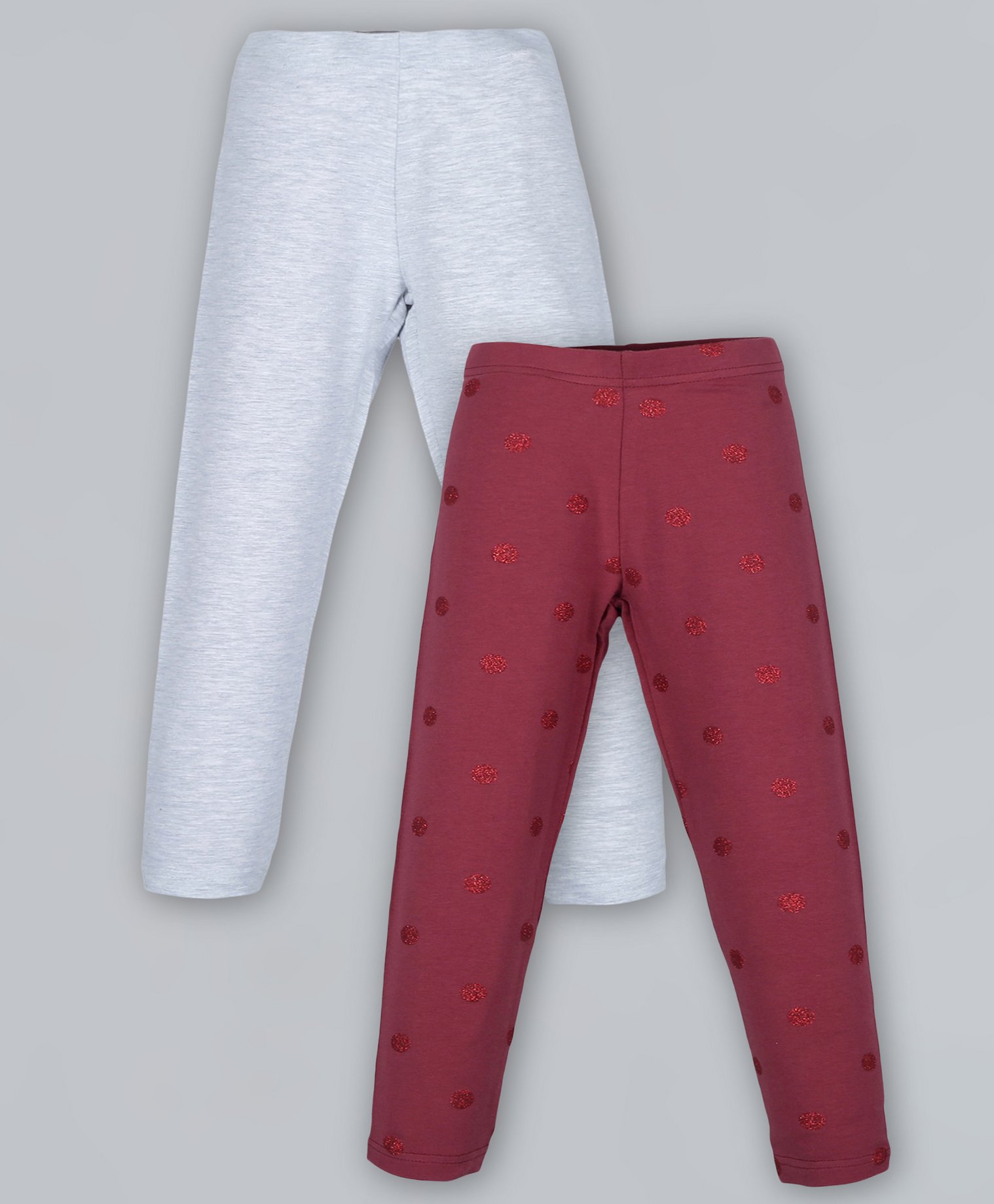 Plum Tree Pack Of 2 Full Length Polka Dots Print Leggings - Grey & Wine-picture-28