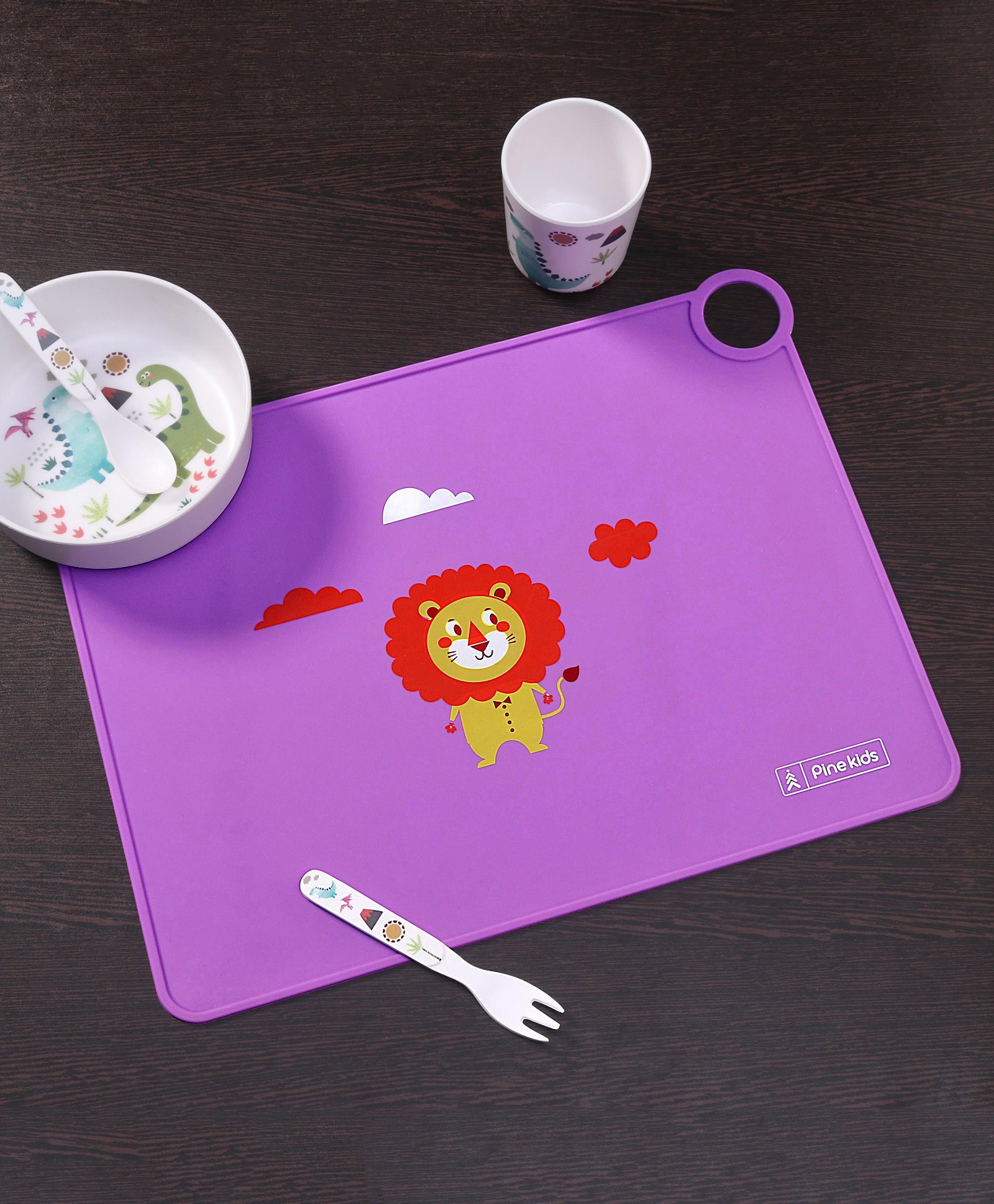 Pine Kids Silicone Lion Printed Placemat - Purple-picture-26