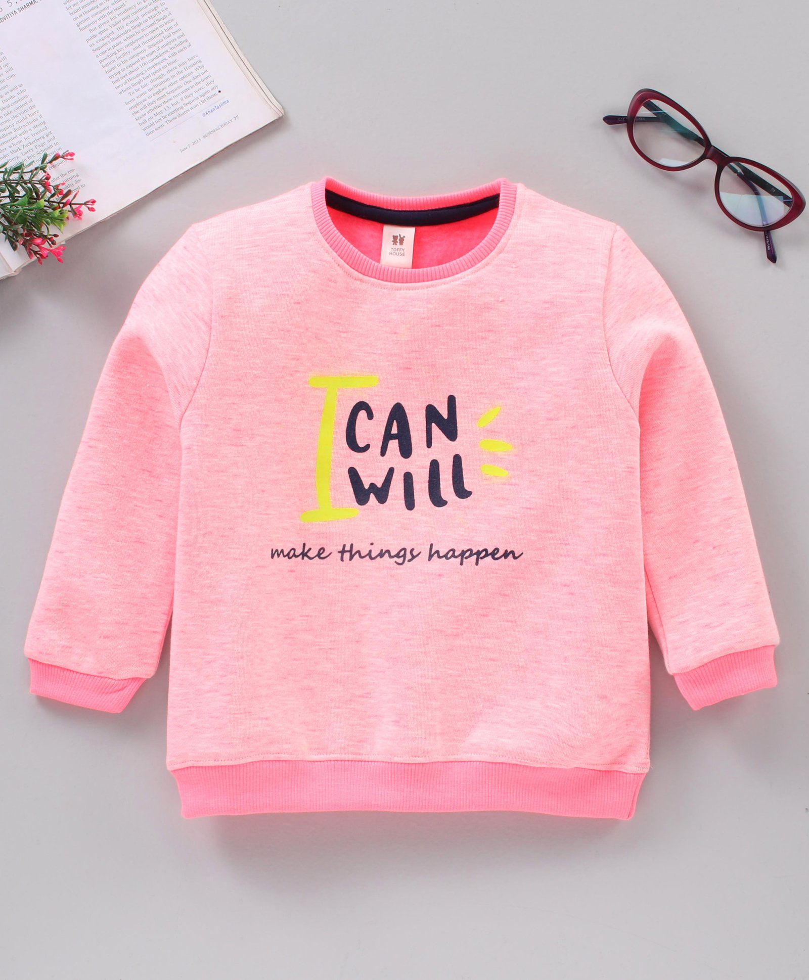 ToffyHouse Full Sleeves Sweatshirt Text Print - Neon Pink-image-18
