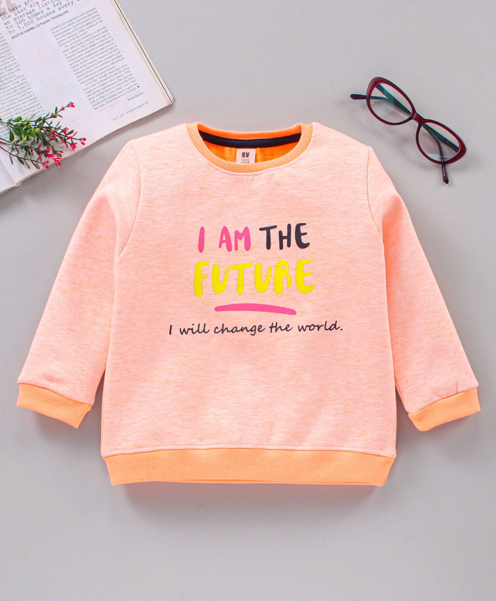 ToffyHouse Full Sleeves Sweatshirt Text Print - Neon Orange-picture-29