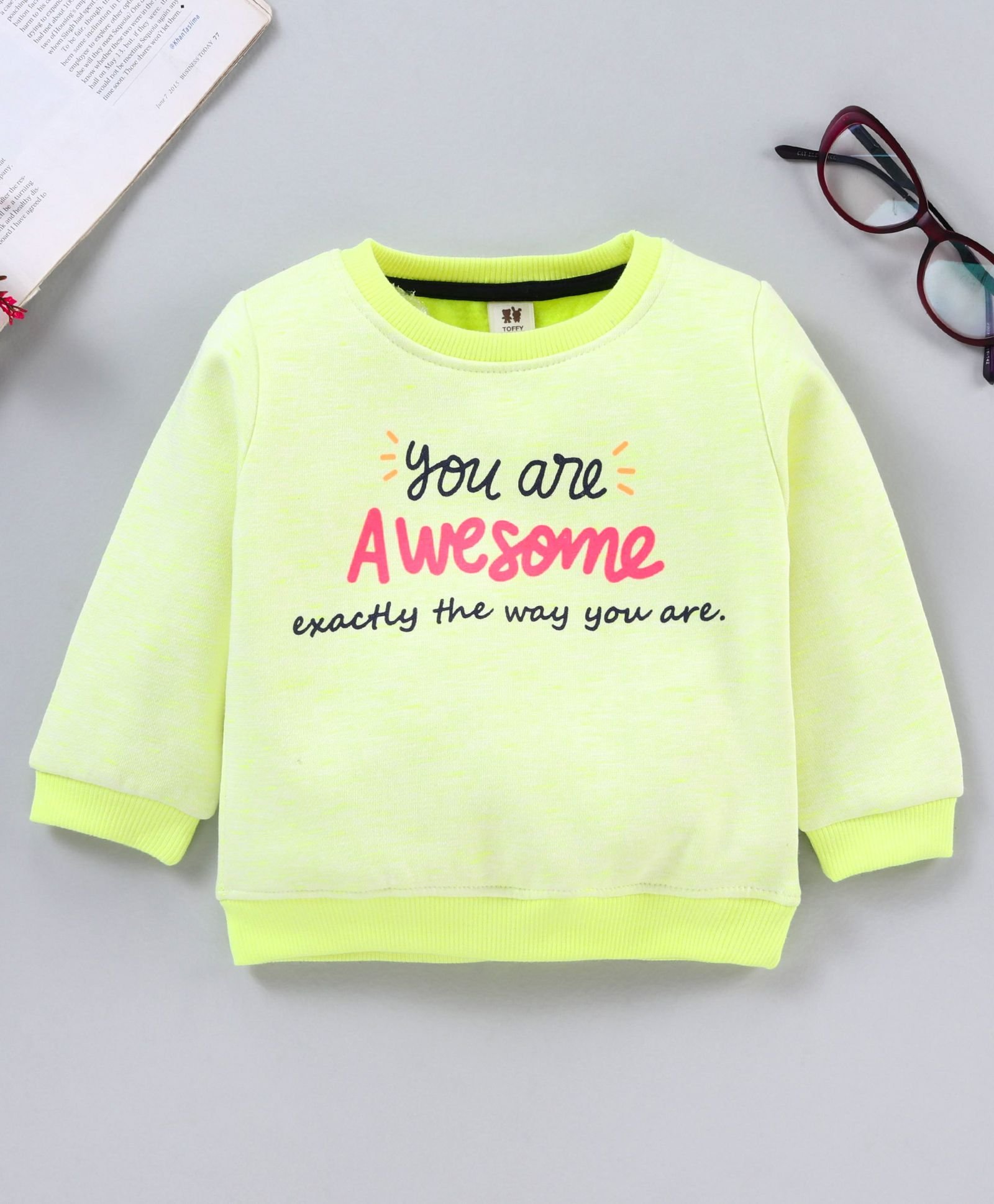 ToffyHouse Full Sleeves Sweatshirts Text Print - Light Yellow Green-image-45