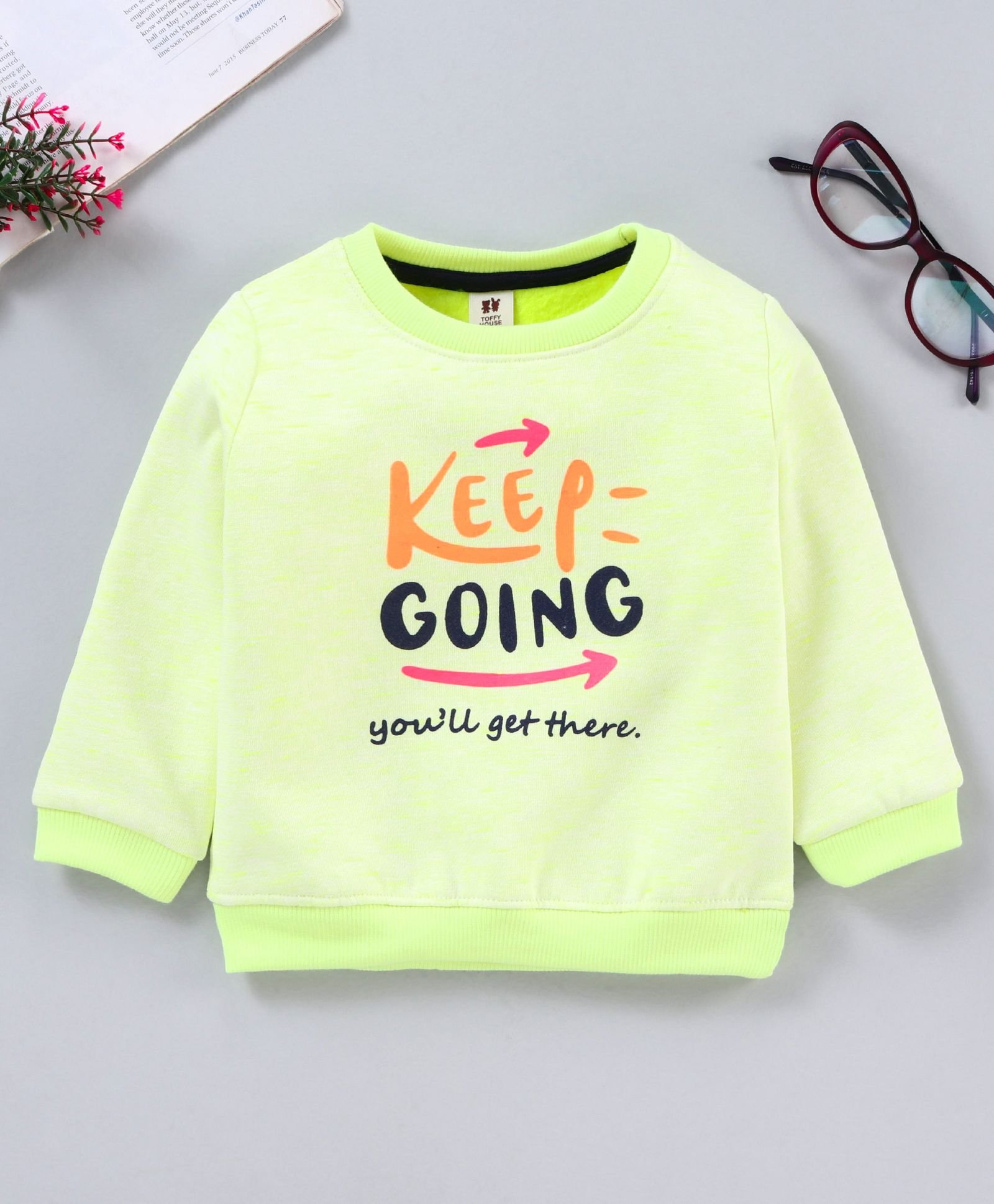 ToffyHouse Full Sleeves Sweatshirts Text Print - Neon Yellow Green-image-44