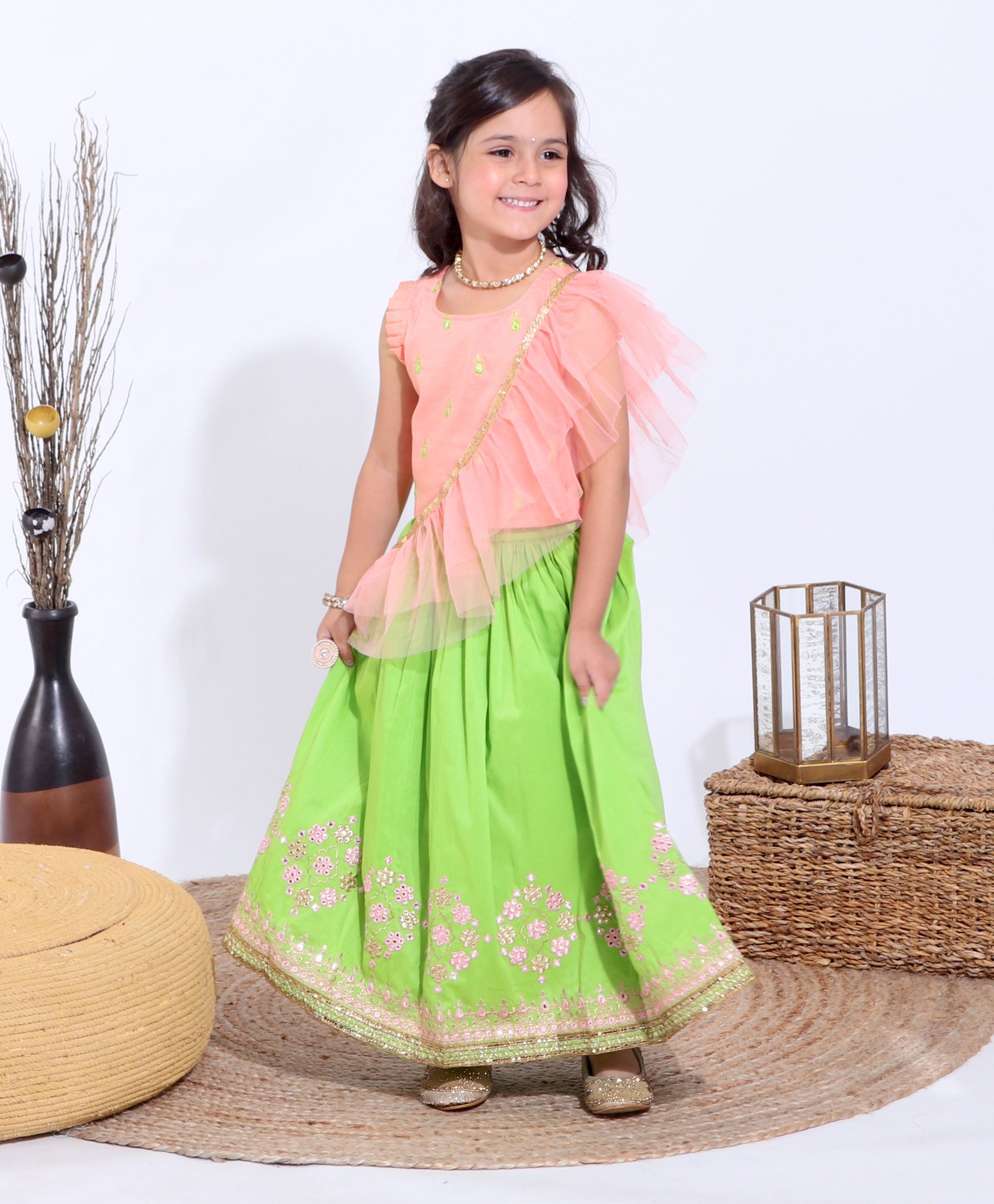 Babyhug Sleeveless Sequined Choli and Ghagra Set with Ruffled Dupatta - Pink-picture-26