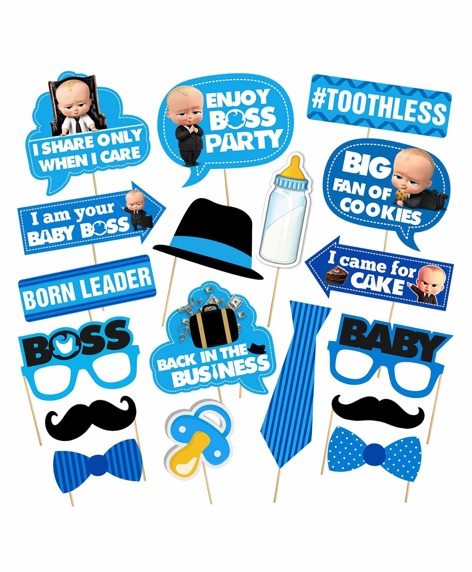 Zyozi Boss Baby Themed Birthday Photo Booth Props Blue - 18 pieces-picture-13