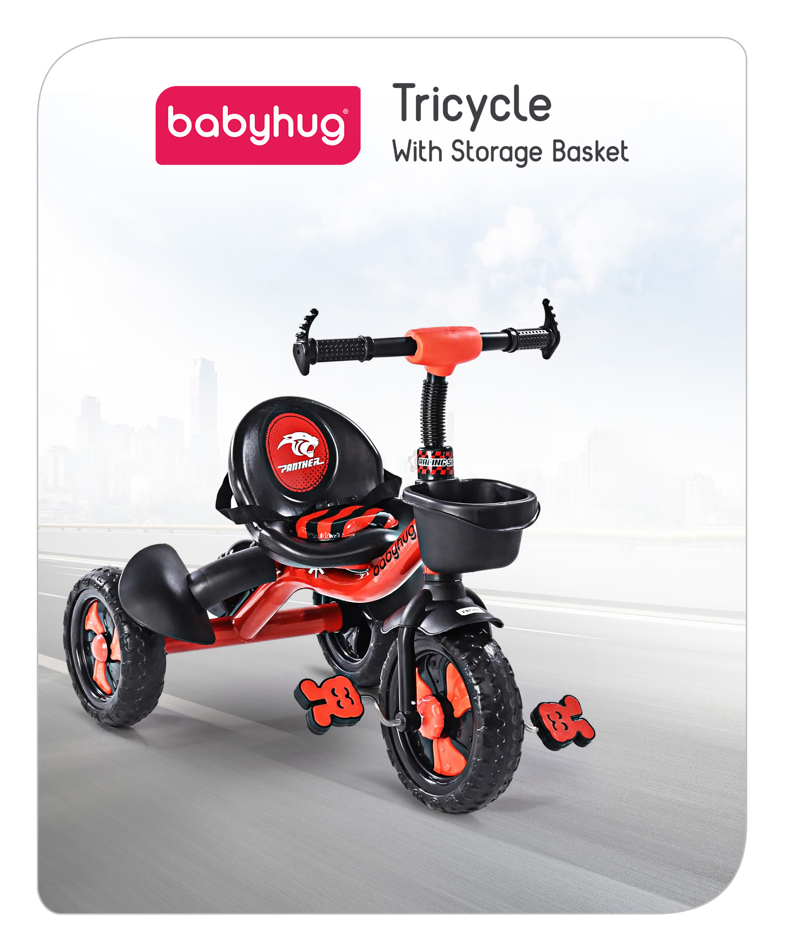 Babyhug Panther Tricycle With Storage Basket - Red-picture-18