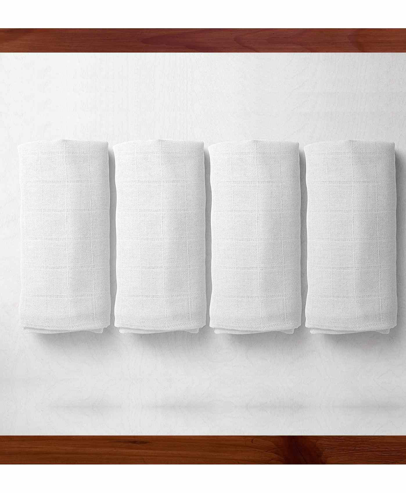 Elementary Reusable Muslin Cotton Square Organic Nappy Set Large Size Pack of 4 - White-image-9