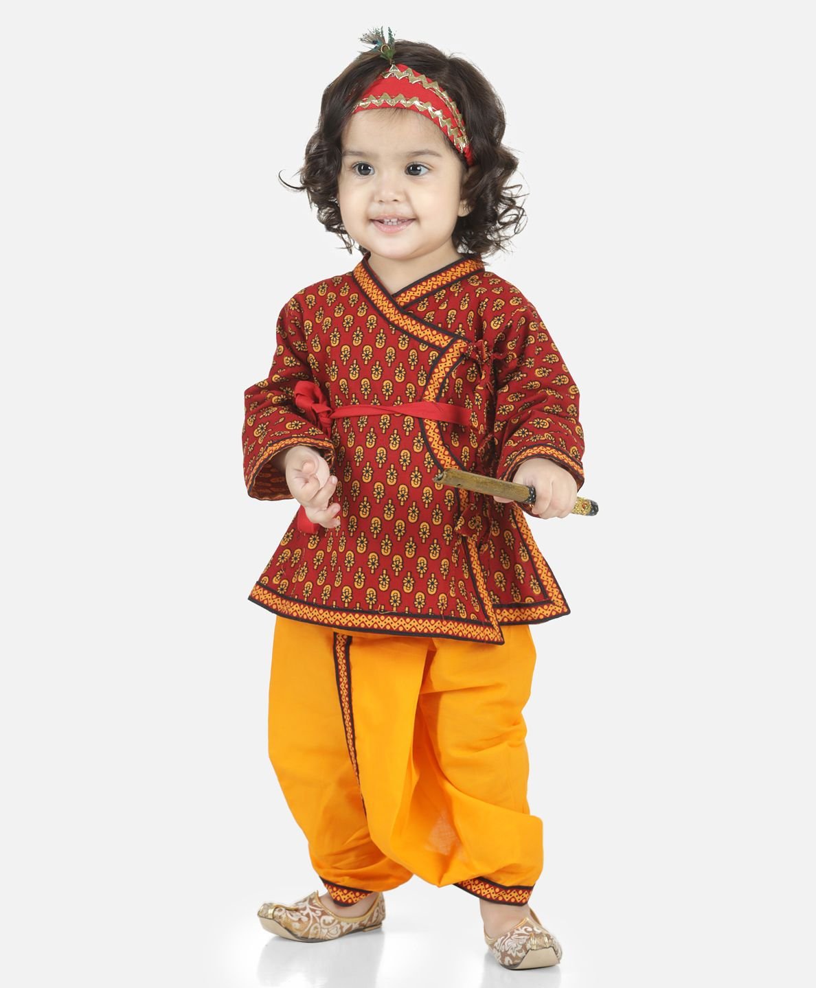BownBee Janmashtami Theme Cotton Full Sleeves Kanhaiya Hindi Shri Krishna Kurta & Dhoti -Yellow-picture-14
