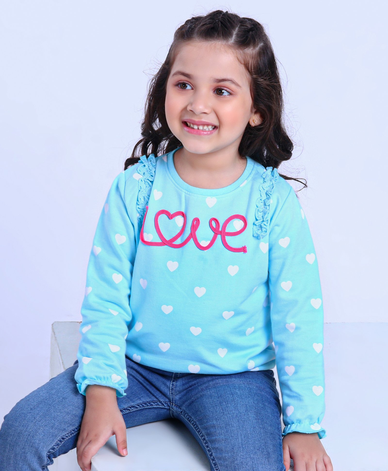 Babyhug Full Sleeves Sweatshirt Text Embroidery & Frill Detailing - Blue-image-22