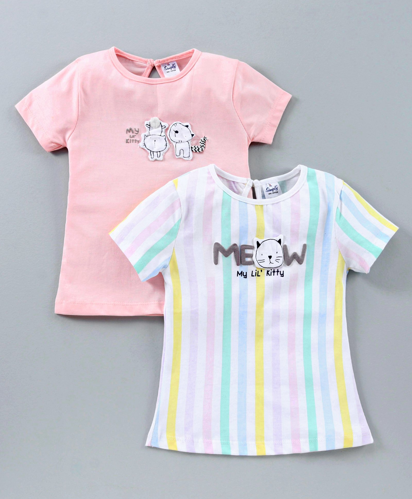 Simply Half Sleeves Slips Meow Print Pack of 2 - Pink Multicolour-picture-17