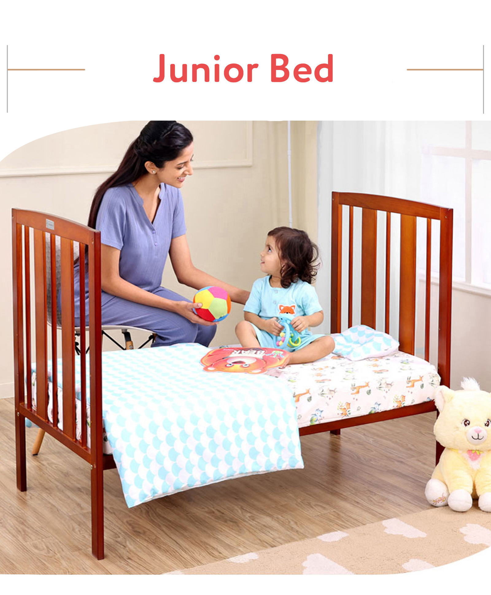 Babyhug Malmo Wooden Cot with 3 Level Height Adjustment & Plug and Play Assembly - Walnut| Solid Pinewood| Convert to Junior Bed| Smooth Edges-picture-11