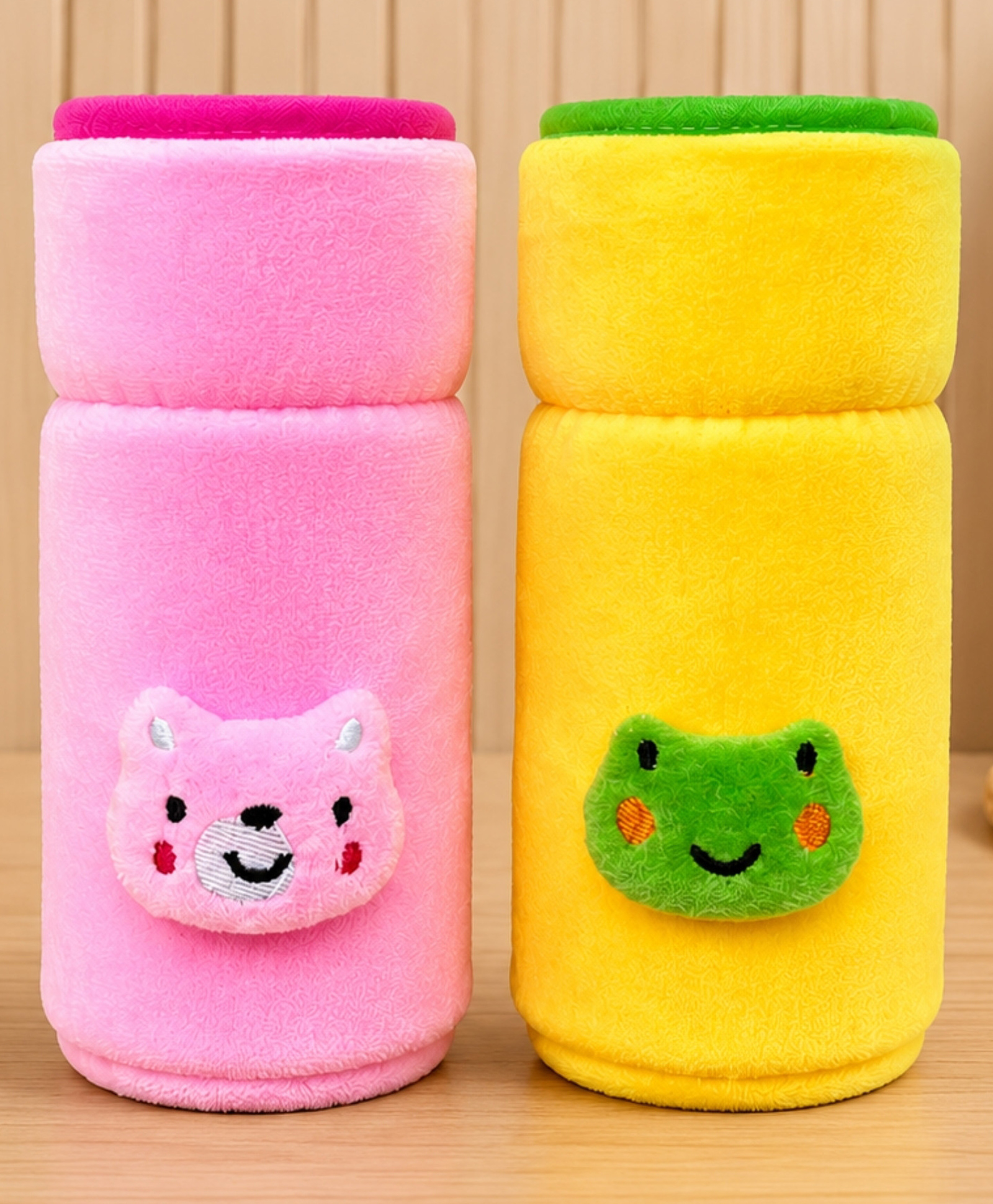 The Little Lookers Velvet Plush Toy Bottle Cover Pack of 2 Pink Yellow - Fits 330 ml Bottle-image-49