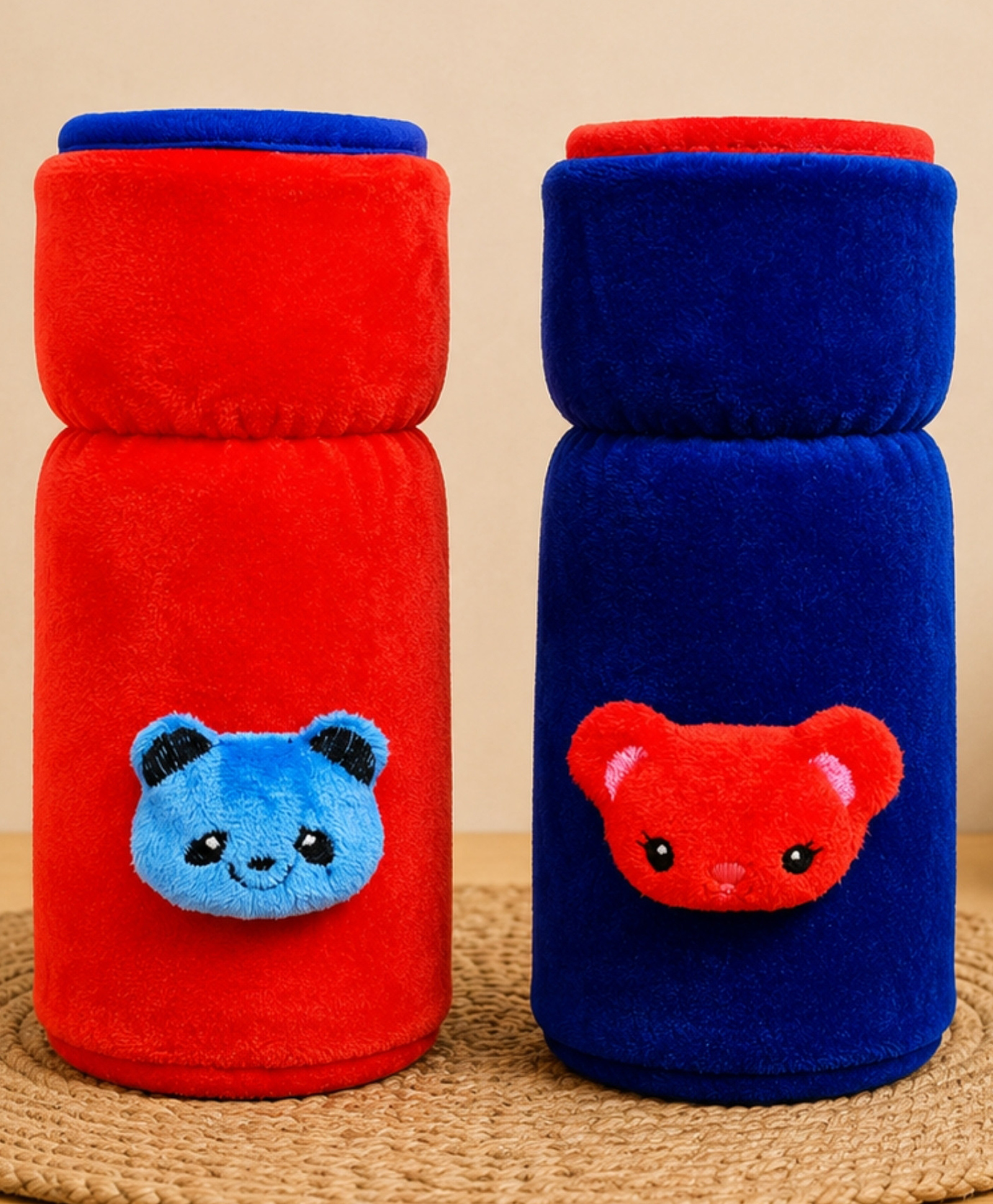 The Little Looker Plush Cotton Bottle Cover Red Blue Pack of 2 - Fits 330 ml Bottle-image-2