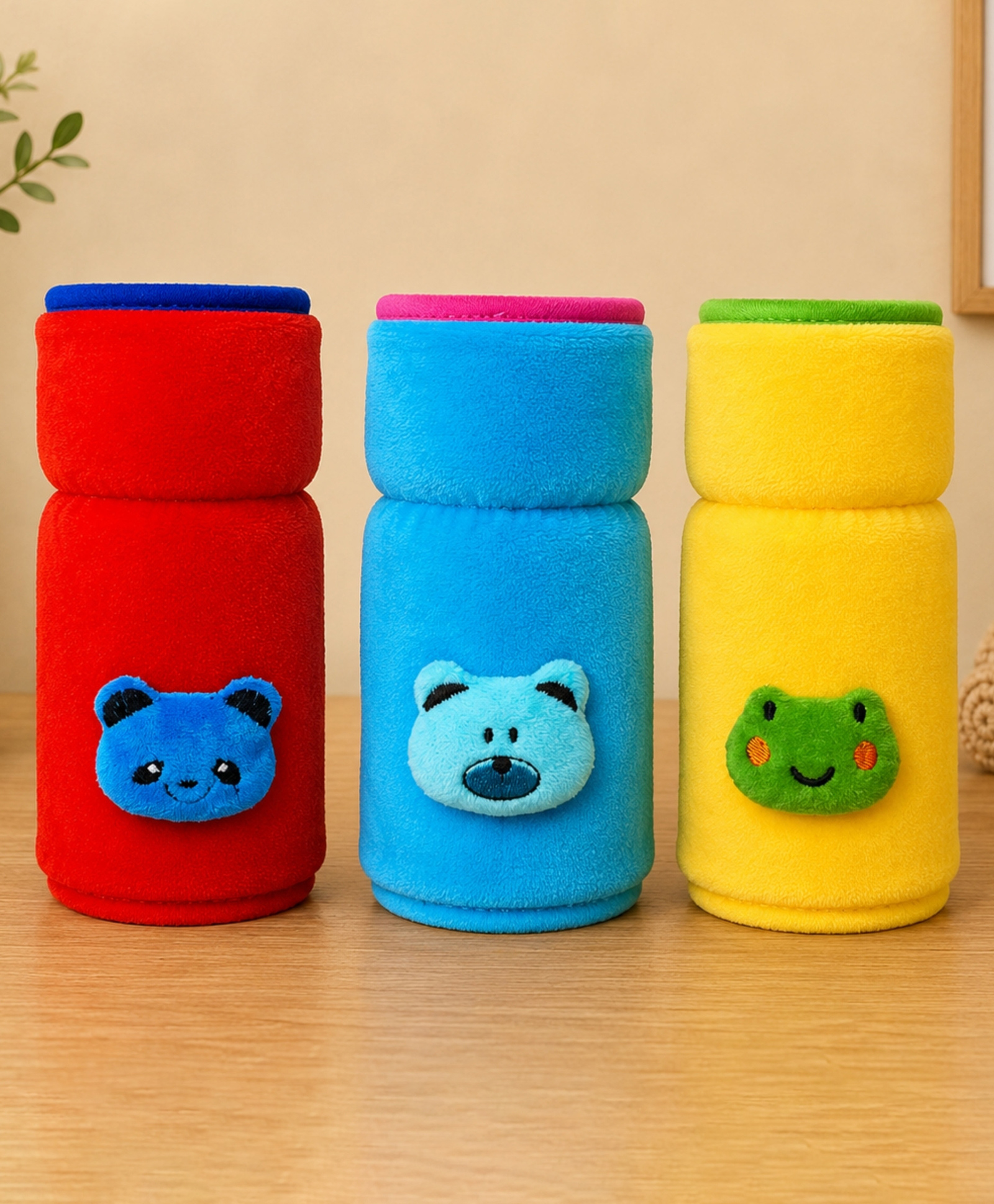 The Little Looker Plush Cotton Bottle Cover Red Yellow Blue Pack of 3 - Fits 330 ml Bottle-image-36