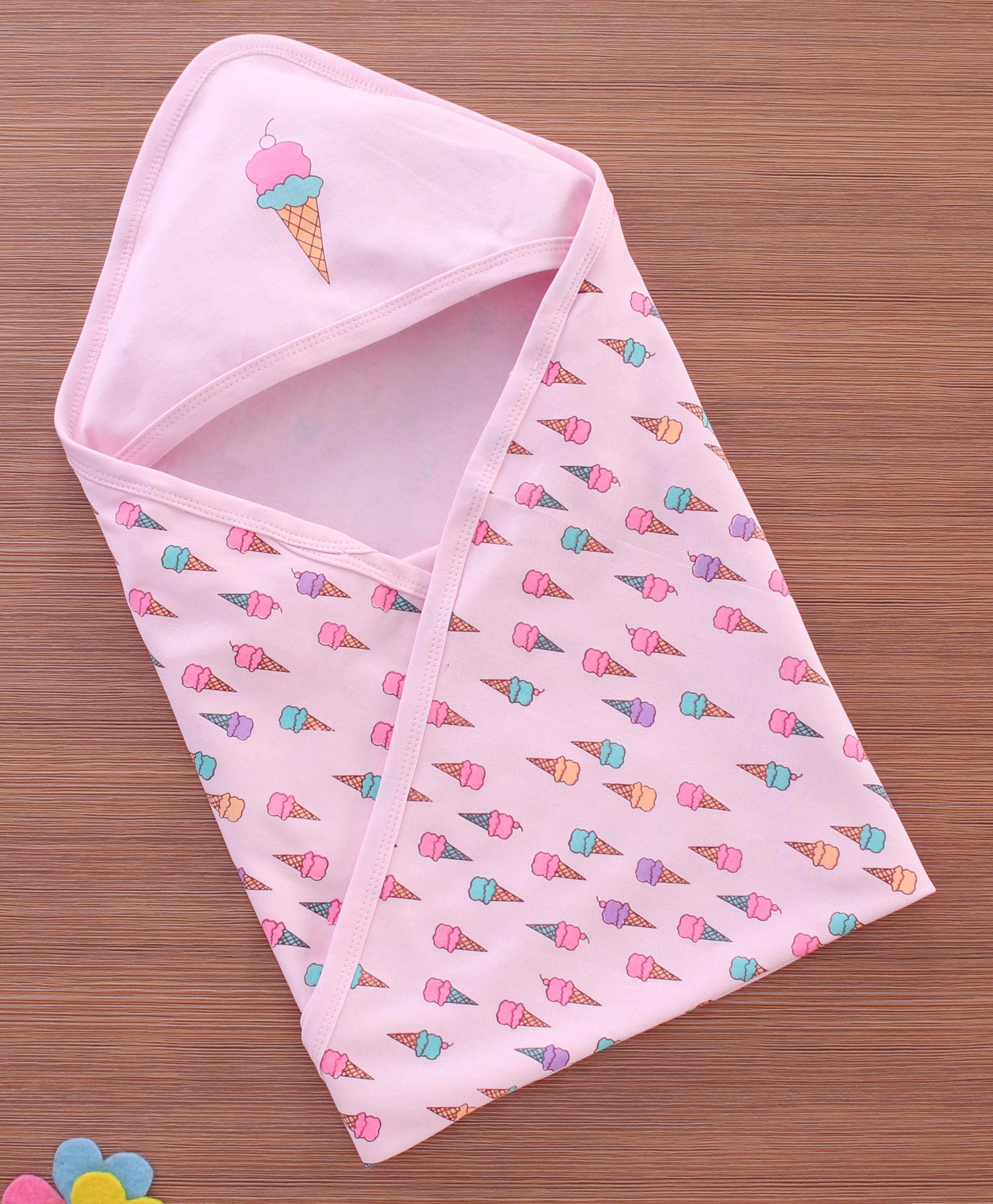 luvlap Luv Lap 100% Cotton Hooded Wrapper with Ice Cream Print - Pink-picture-39