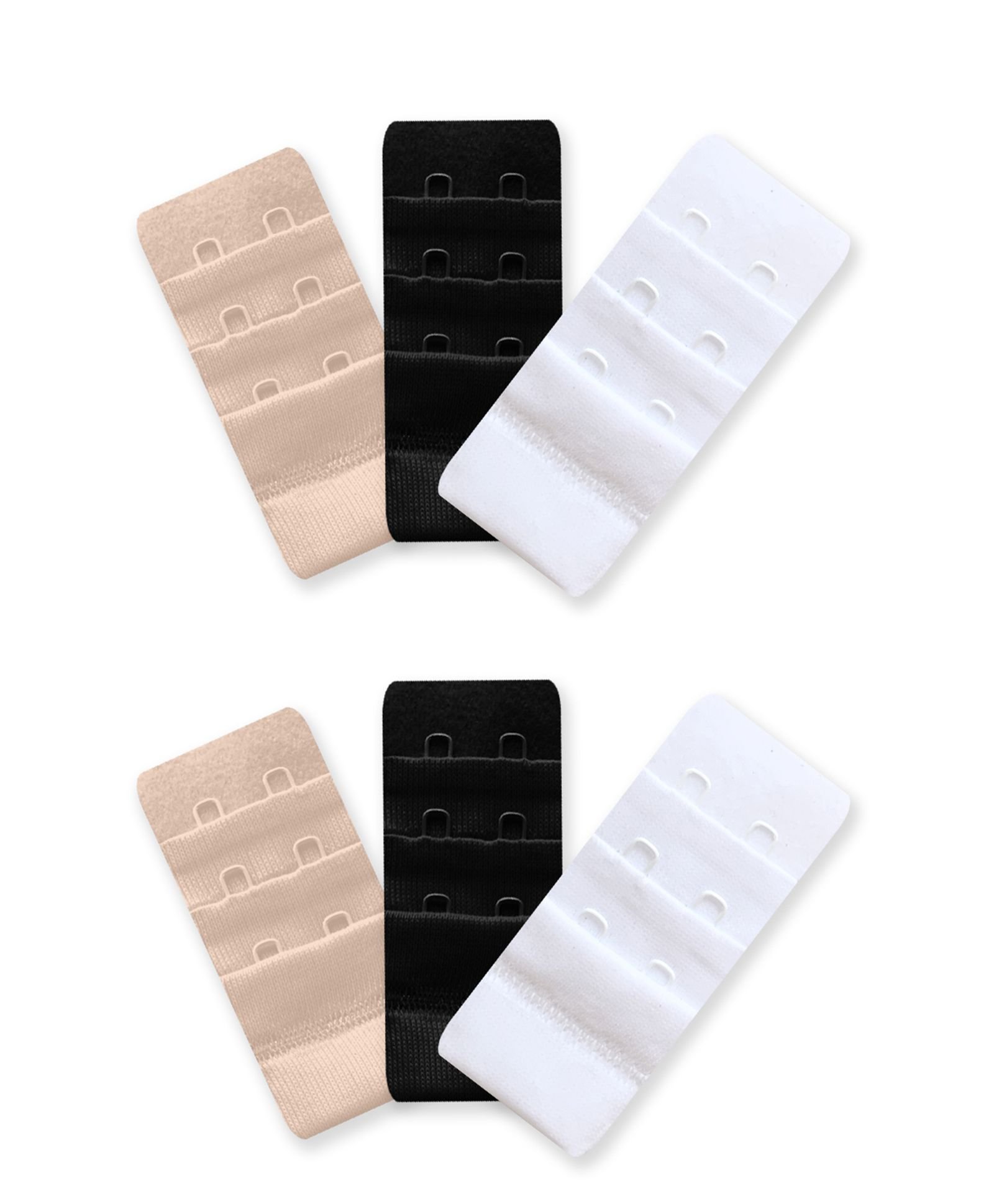 Inner Sense Pack Of 6 Two Hook & Eye Bra Extenders - Black White Beige-picture-32