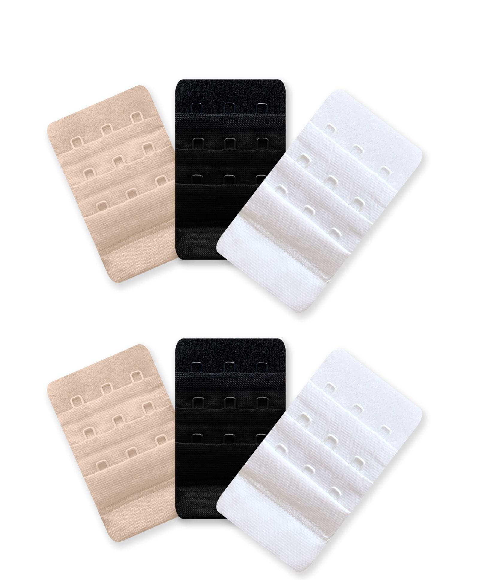 Inner Sense Pack Of 6 Two Hook & Eye Bra Extenders - Black White Beige-picture-26