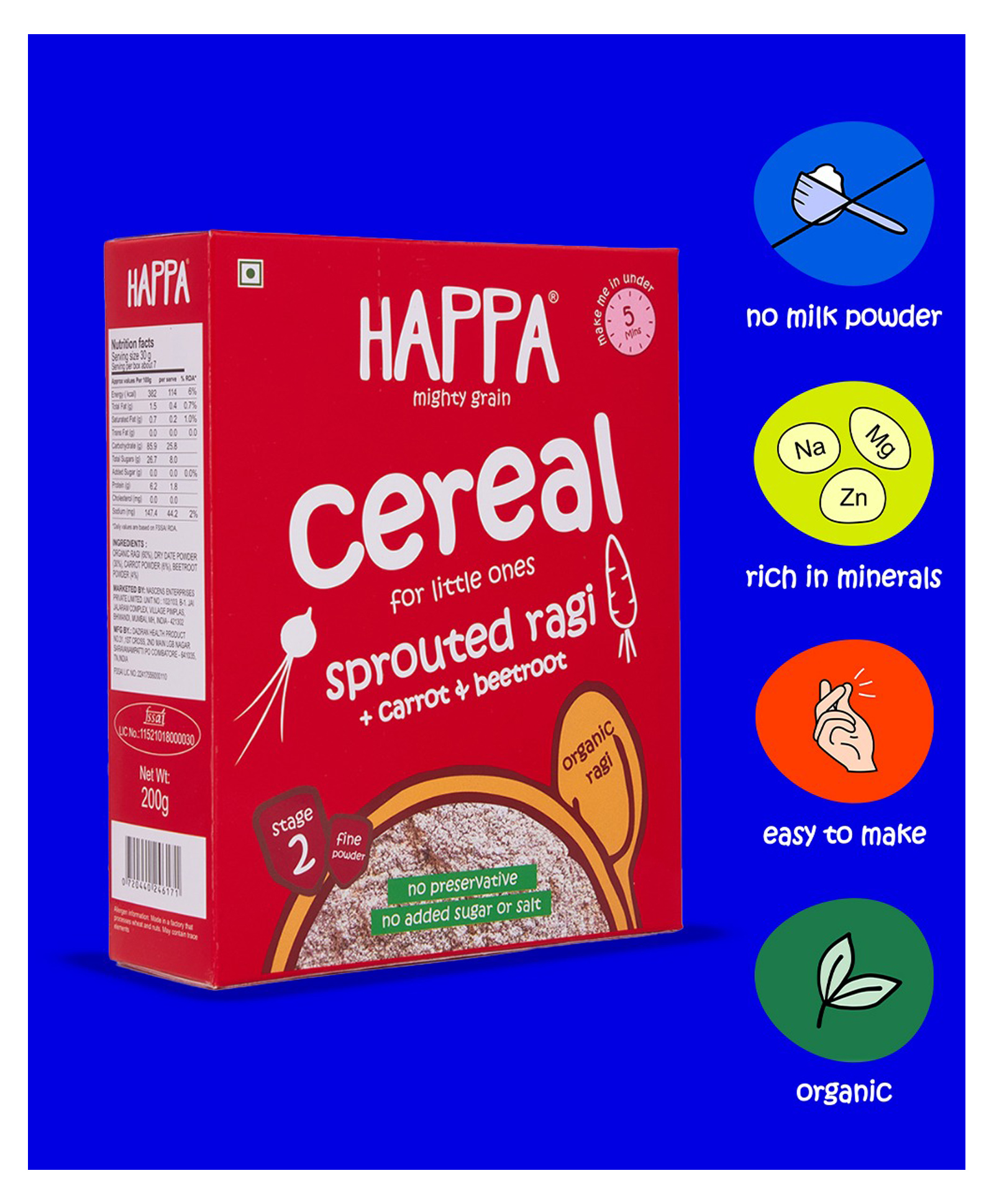 Happa Organic Kids Food Sprouted Ragi Carrot And Beetroot Porridge Mix - 200 gm-image-19