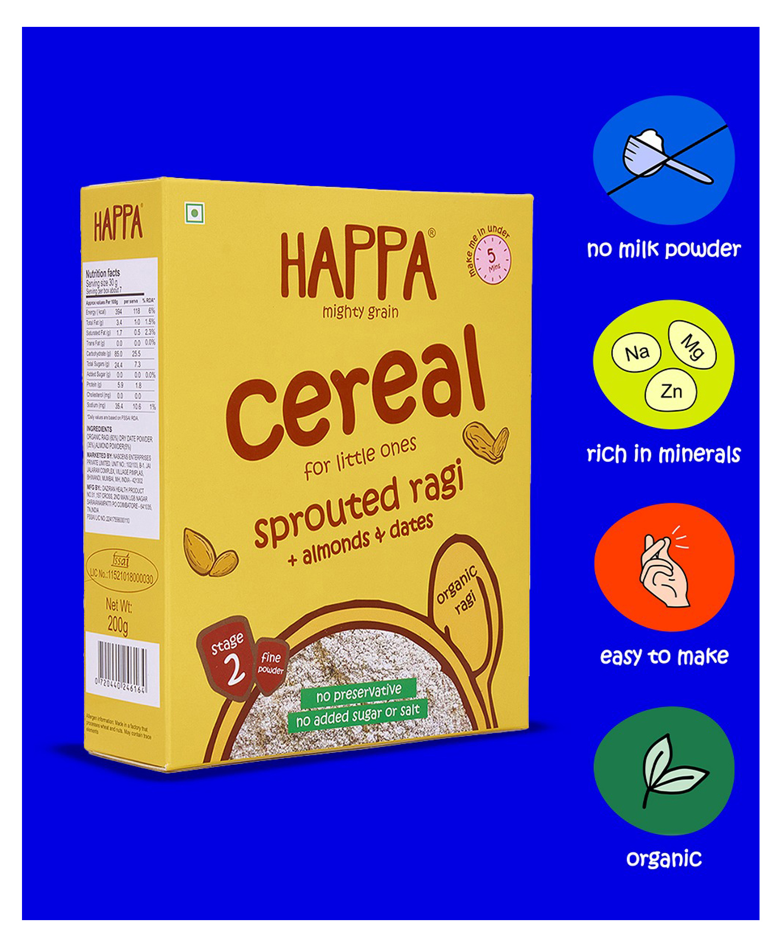 Happa Organic Kids Food Sprouted Ragi Almonds And Dates Porridge Mix - 200 gm-picture-12