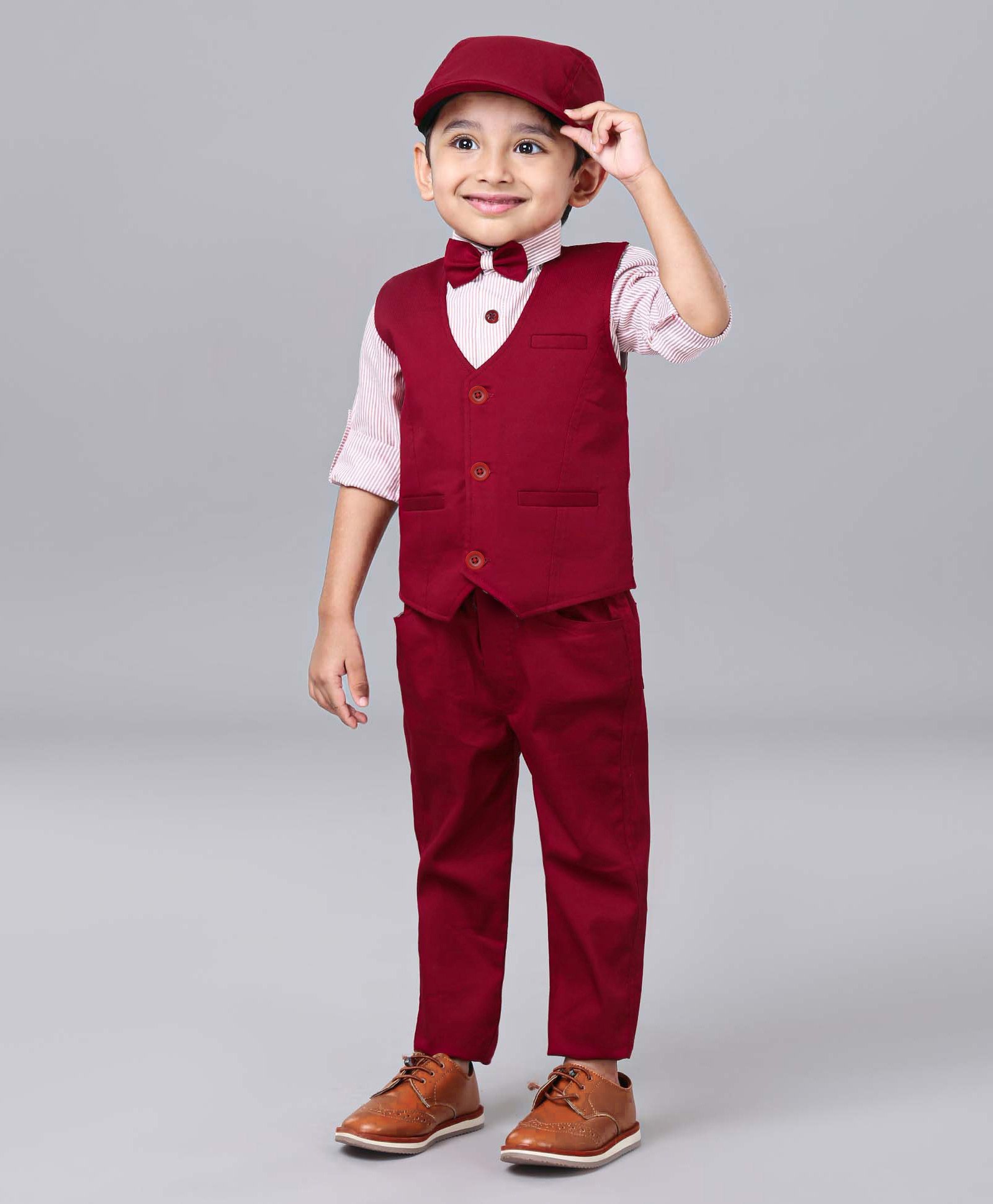 Robo Fry Full Sleeves Party Suit with Cap Solid Color - Maroon-picture-21