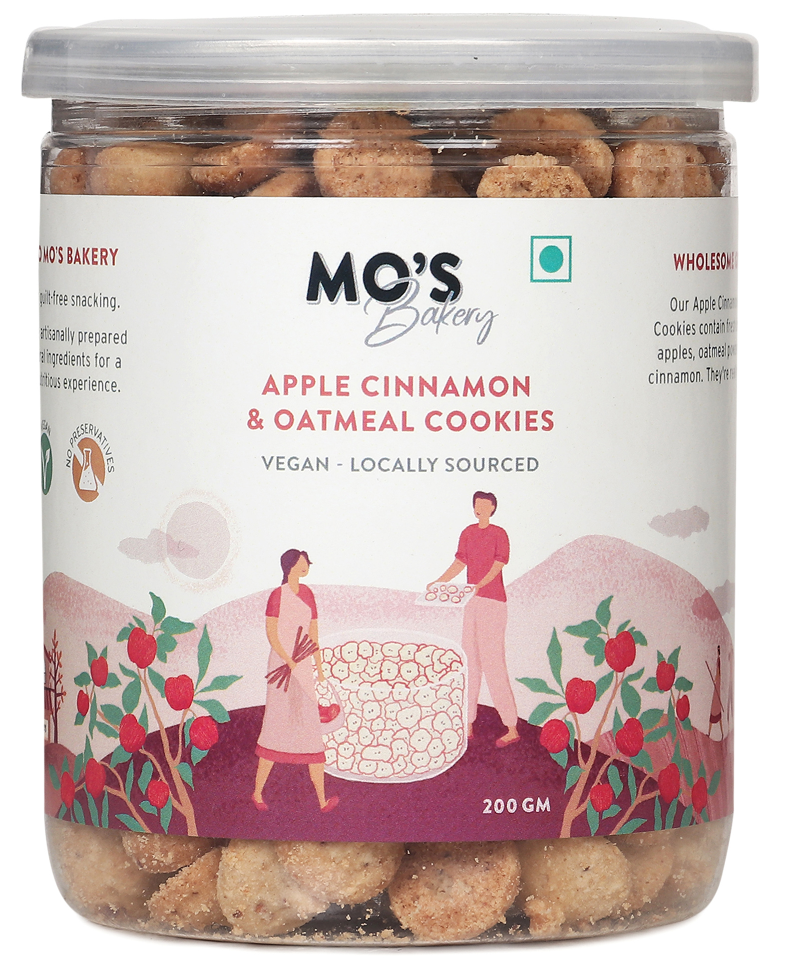Mo's Apple Cinnamon & Oatmeal Cookies Vegan 100% Natural & Preservatives Free - 200 g-image-7