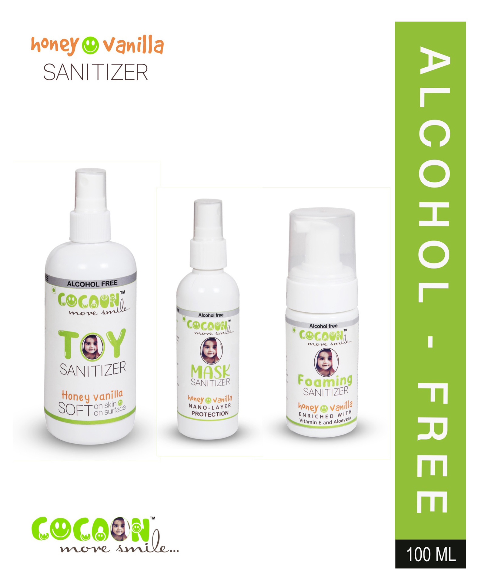 COCOON ORGANICS 100% Organic Alcohol Free Premium Foaming Hand, Mask and Multi purpose Toy Honey Vanilla Fragrance Safety Sanitizer Pack of 3 - 550 ml-image-27