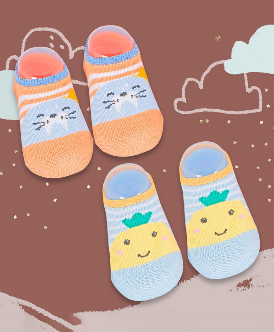 Baby Moo Fruits And Kitty Design 2 Pair Of Socks - Blue Orange-picture-40
